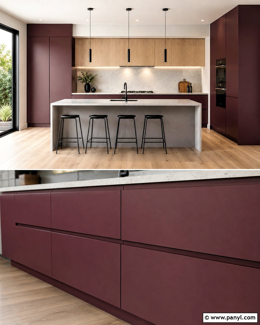 Modern Burgundy Flat Panel Cabinets - 20 burgundy kitchen cabinets