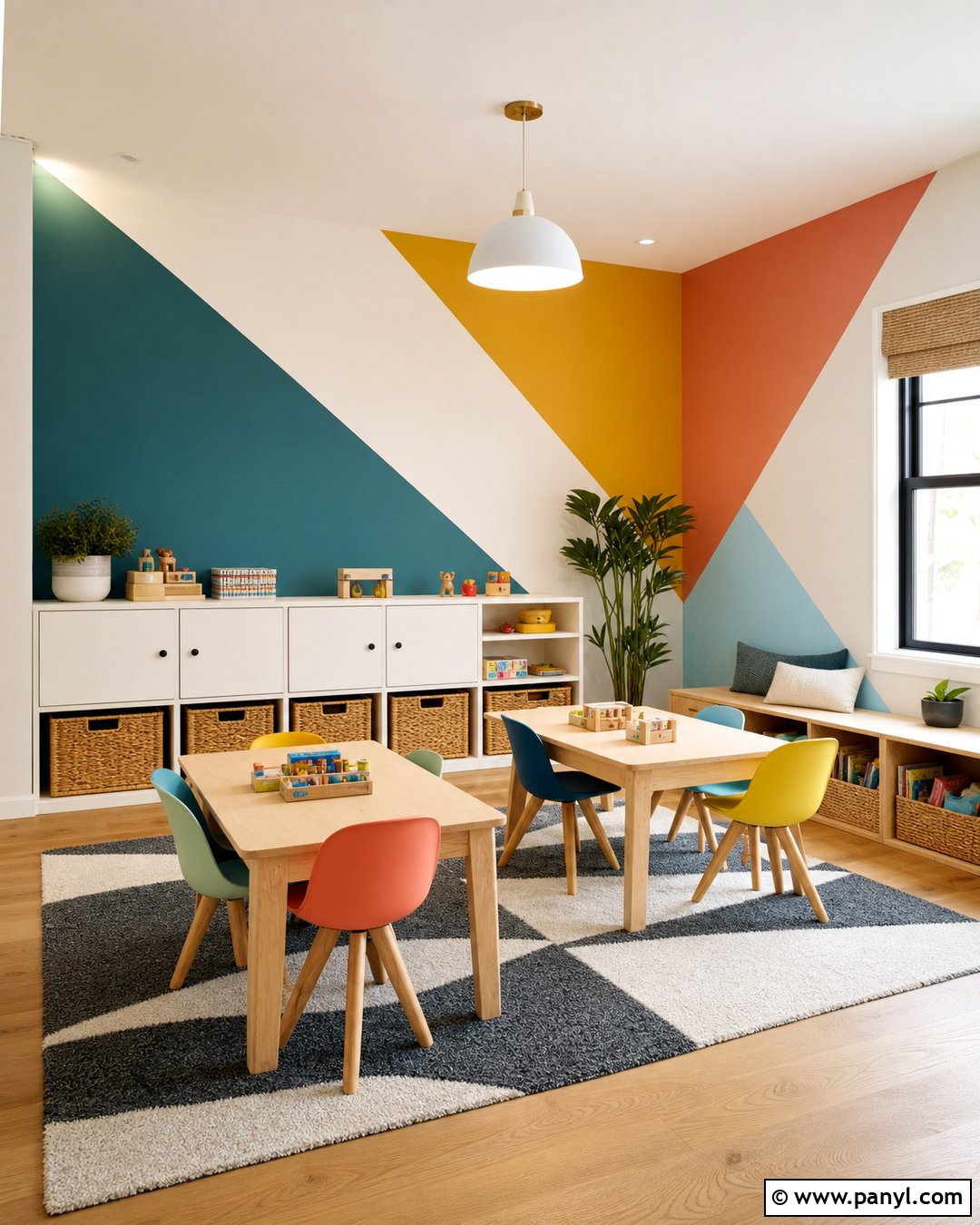 Modern Color Block Playroom Wall - 35 playroom wall colors