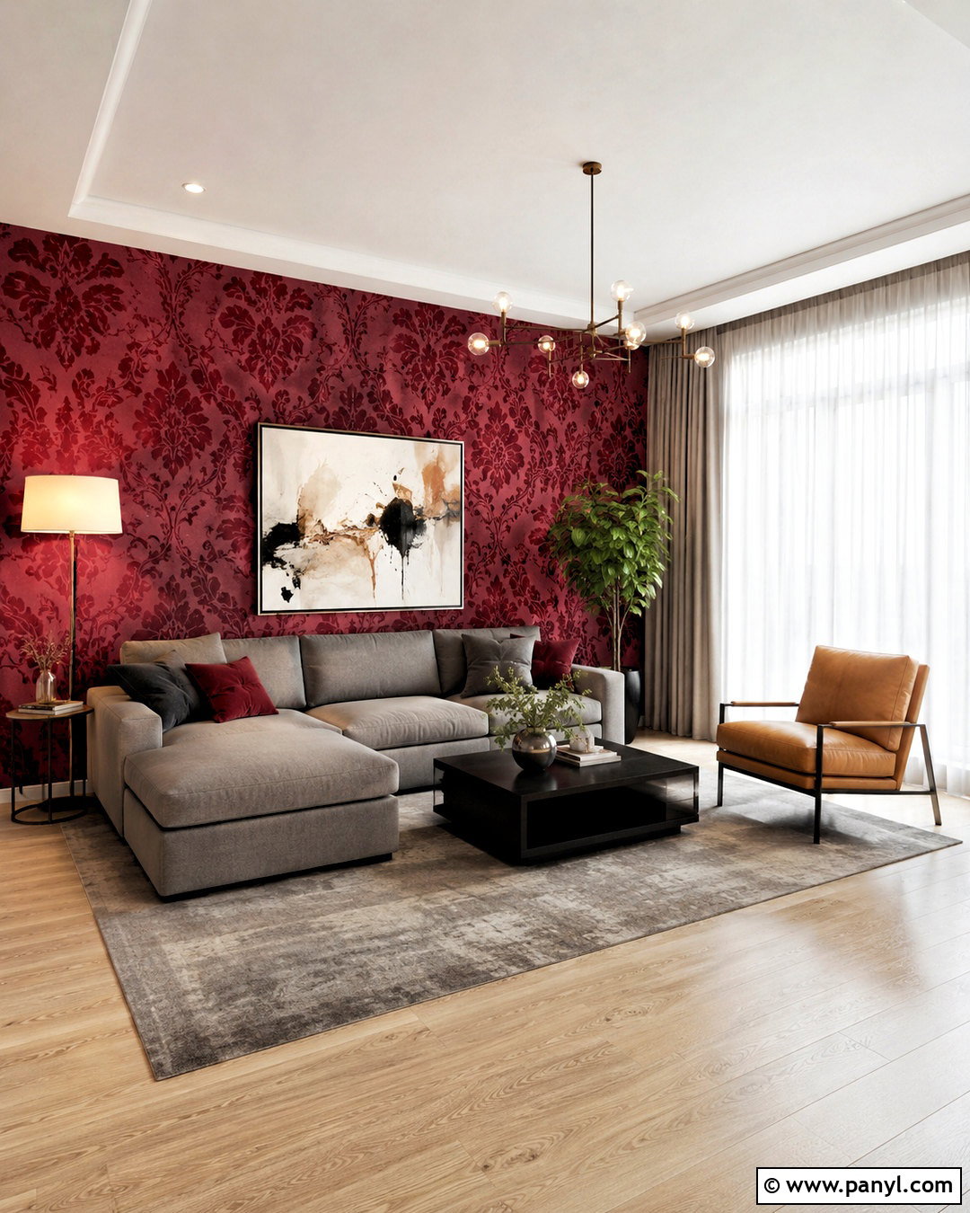Modern Cranberry Damask Wallpaper Living Room - 20 cranberry damask wallpaper ideas