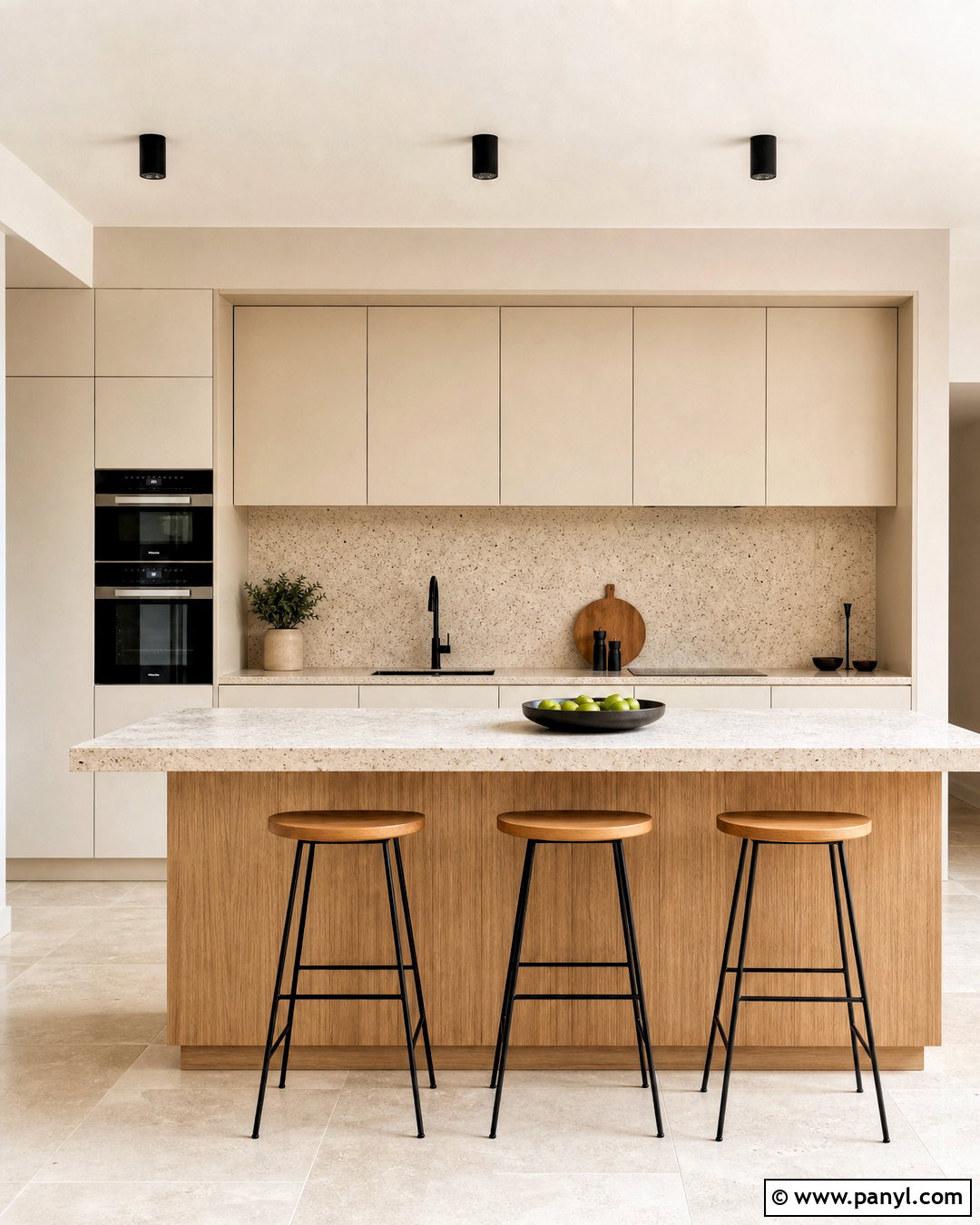 Modern Cream Kitchen With Flat Cabinets - 20 cream kitchen ideas
