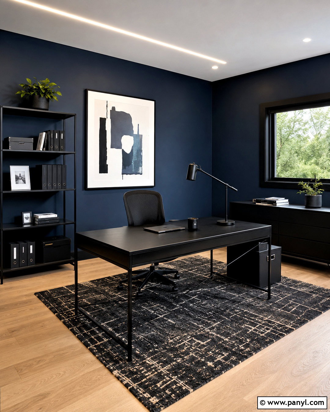 Modern Dark Blue Office With Black Furniture - 20 dark blue office ideas