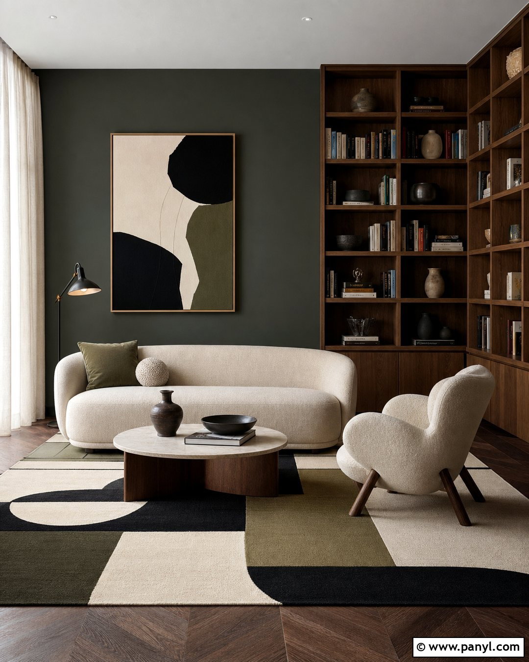 Modern Dark Green Library With Walnut Furniture - 20 Cozy Library With Dark Green Walls
