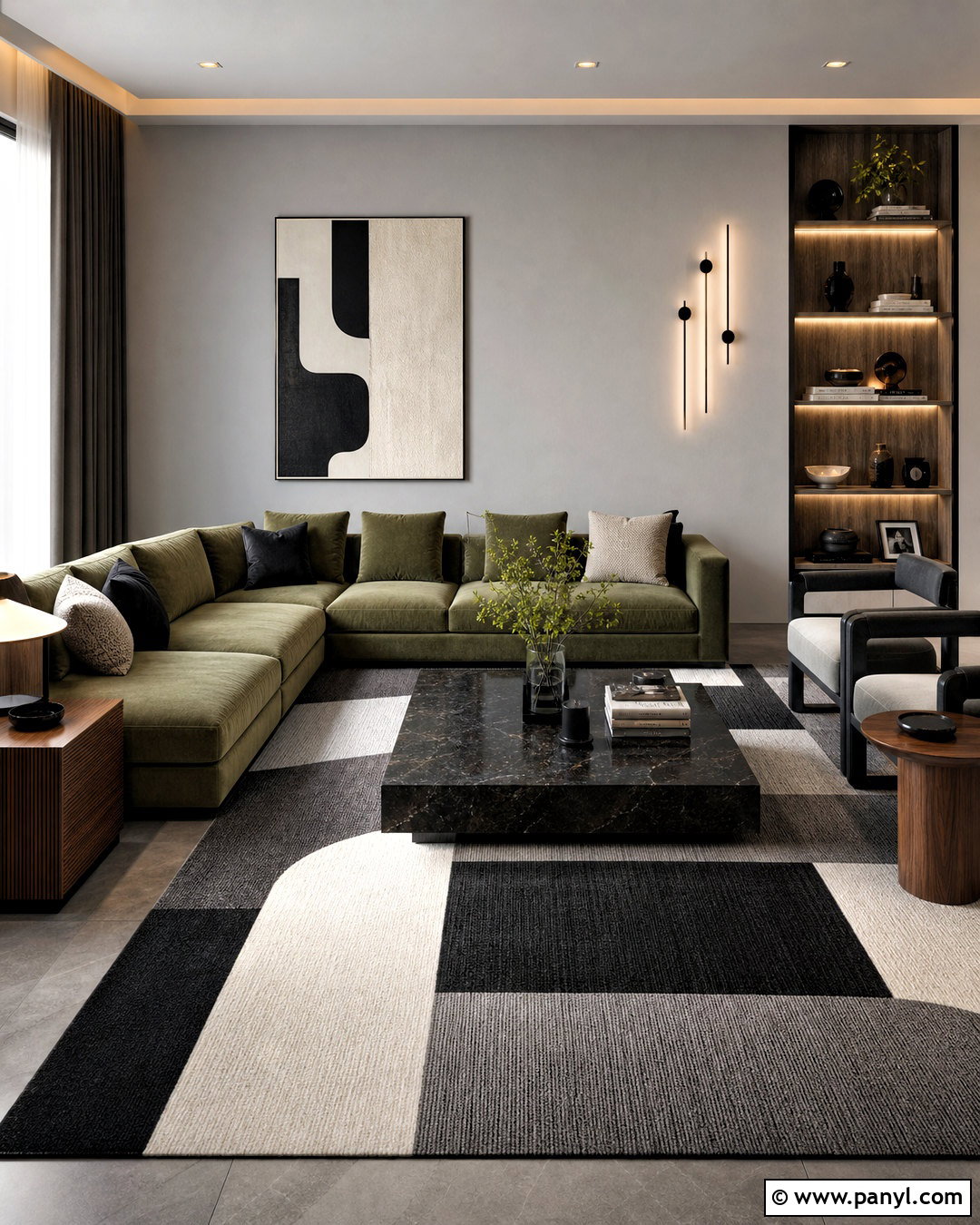 Modern Dark Green and Grey Living Room - 20 dark green and grey living room ideas