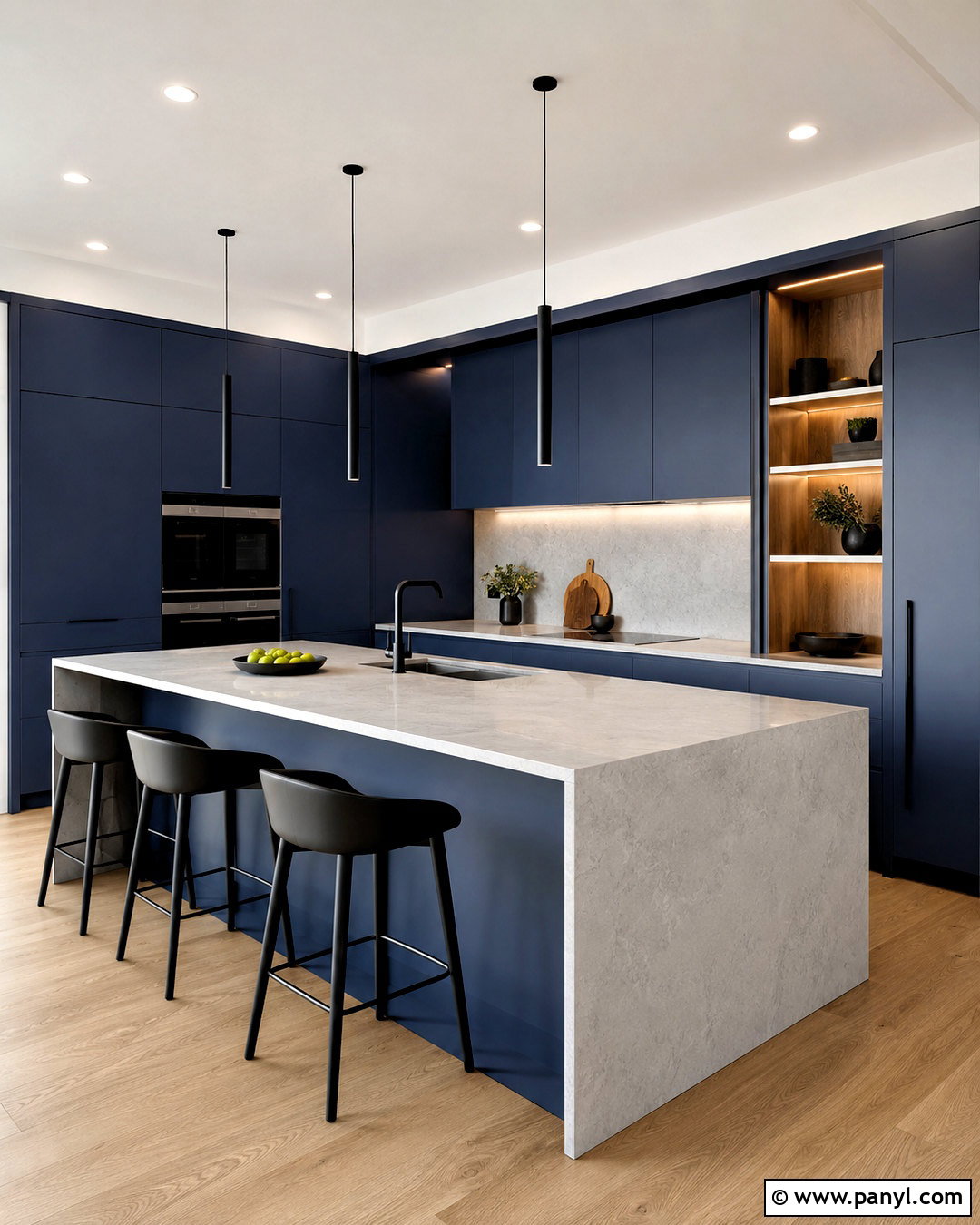 Modern Dusk Blue Slab Kitchen - 20 dusk blue kitchen ideas