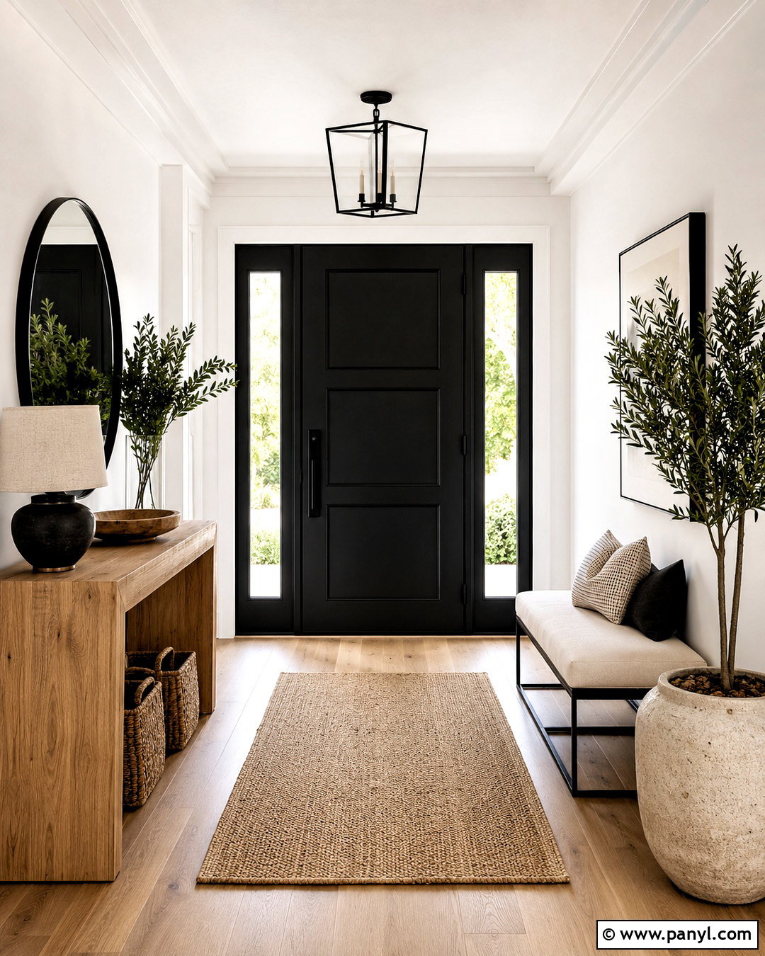 Modern Entryway With Black Door - 35 White Walls Black Doors
