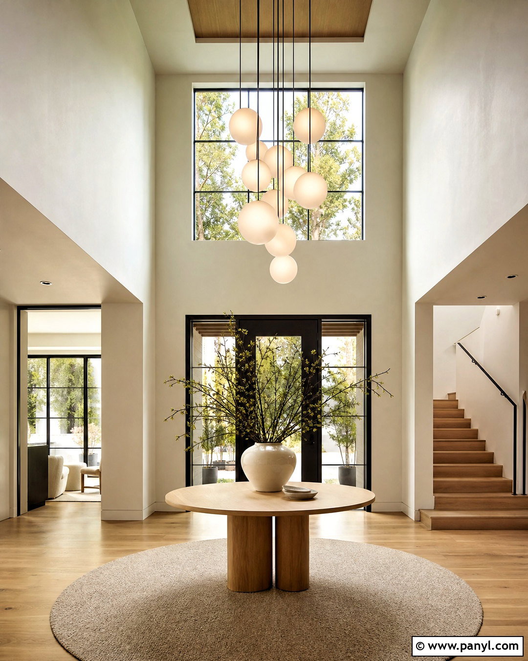 Modern Entryway With Oversized Globe Chandelier - 20 tall entryway ideas high ceilings