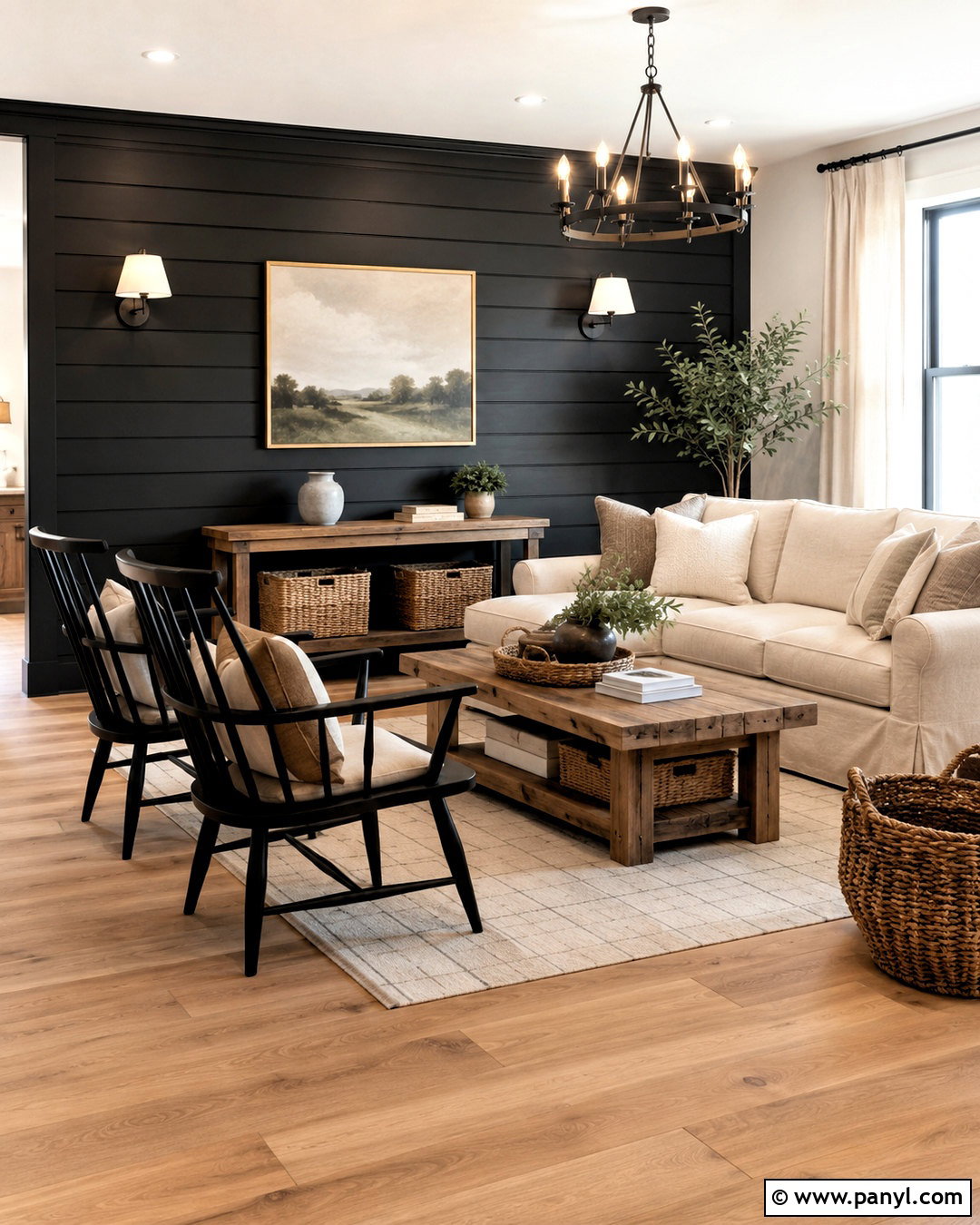 Modern Farmhouse Black Shiplap Wall - 20 black shiplap wall living room ideas