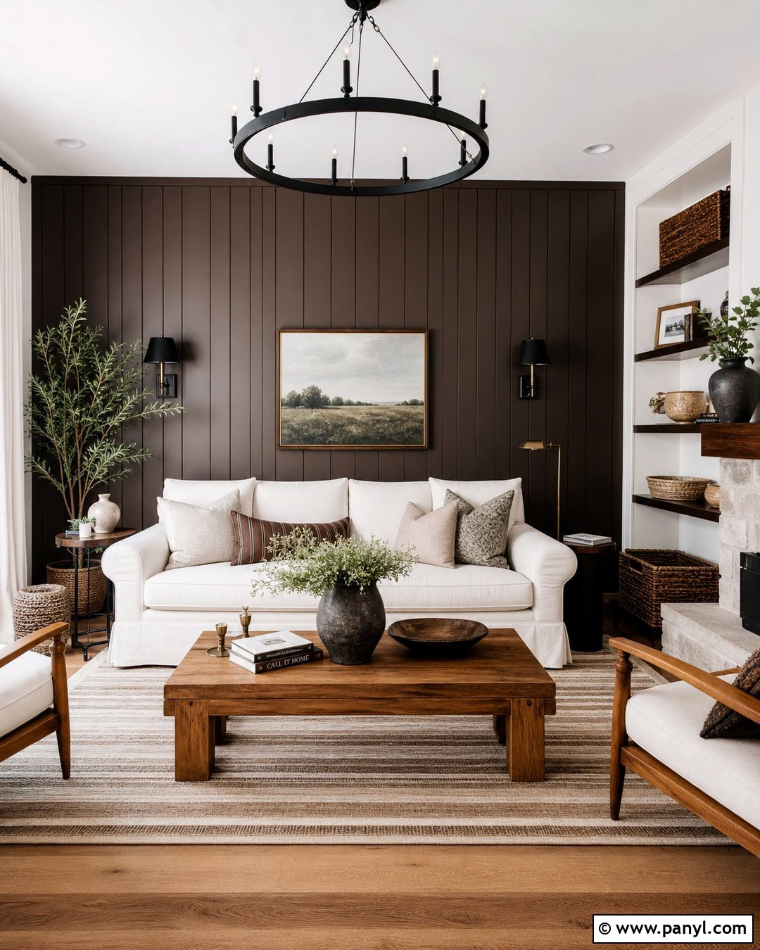 Modern Farmhouse Dark Brown Accent Wall - 35 Dark Brown Accent Wall Ideas