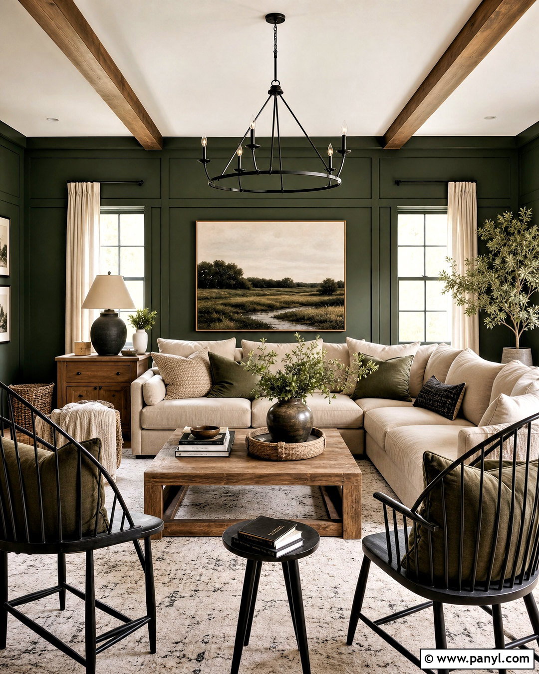 Modern Farmhouse Green Living Room - 20 moody green living room ideas