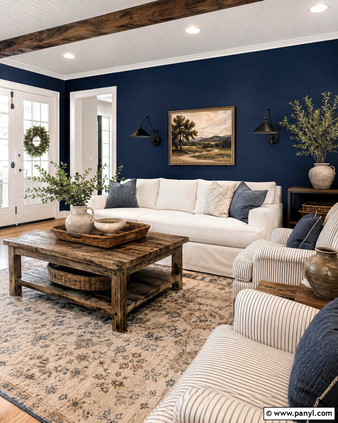 Modern Farmhouse Navy Feature Wall - 20 navy feature wall living room ideas