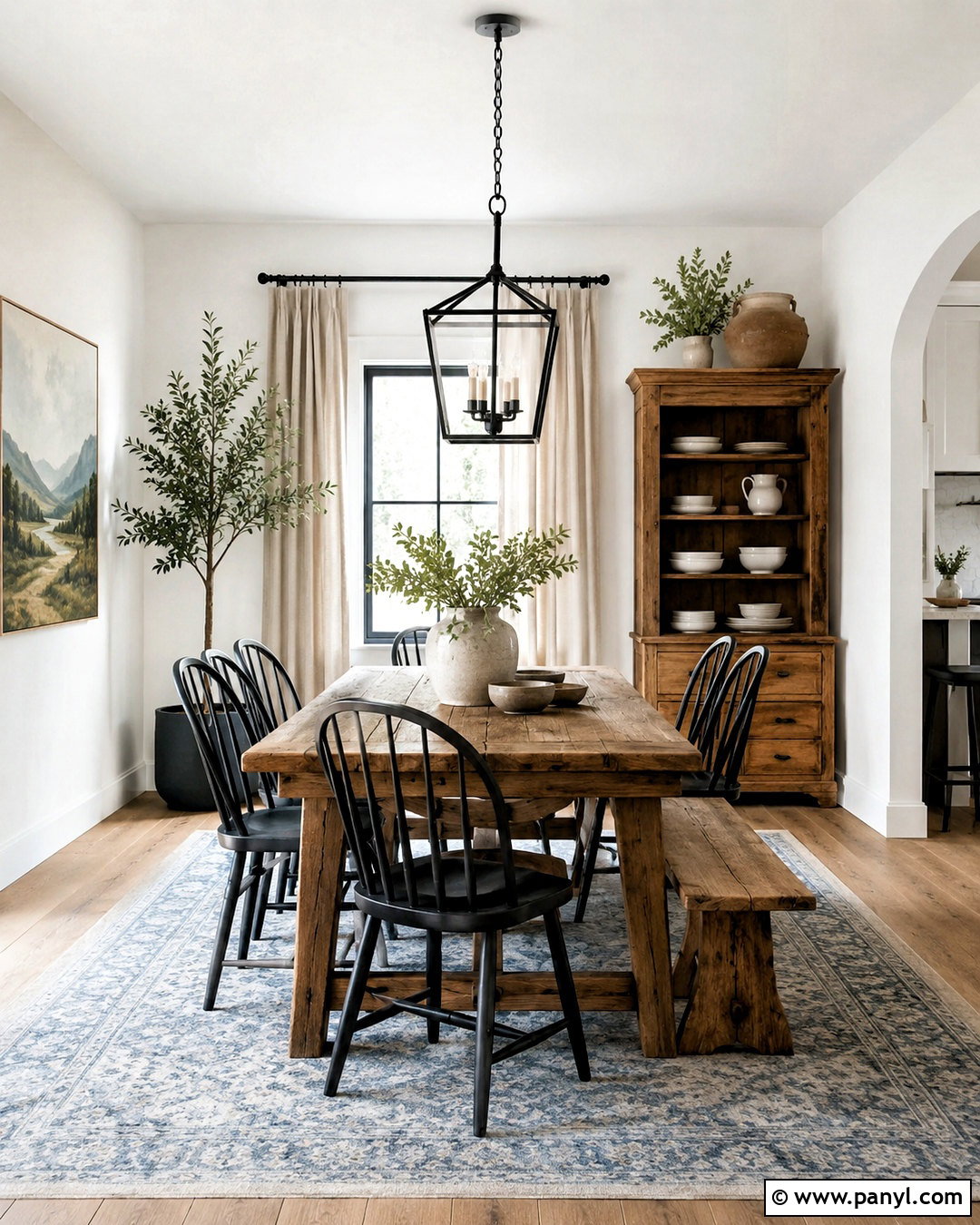 Modern Farmhouse White Wall Dining Area - 20 White Wall Dining Area Ideas