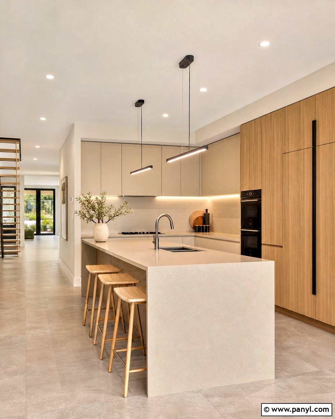 Modern Flat-Panel Beige and Wood Kitchen - 20 beige and wood kitchen ideas