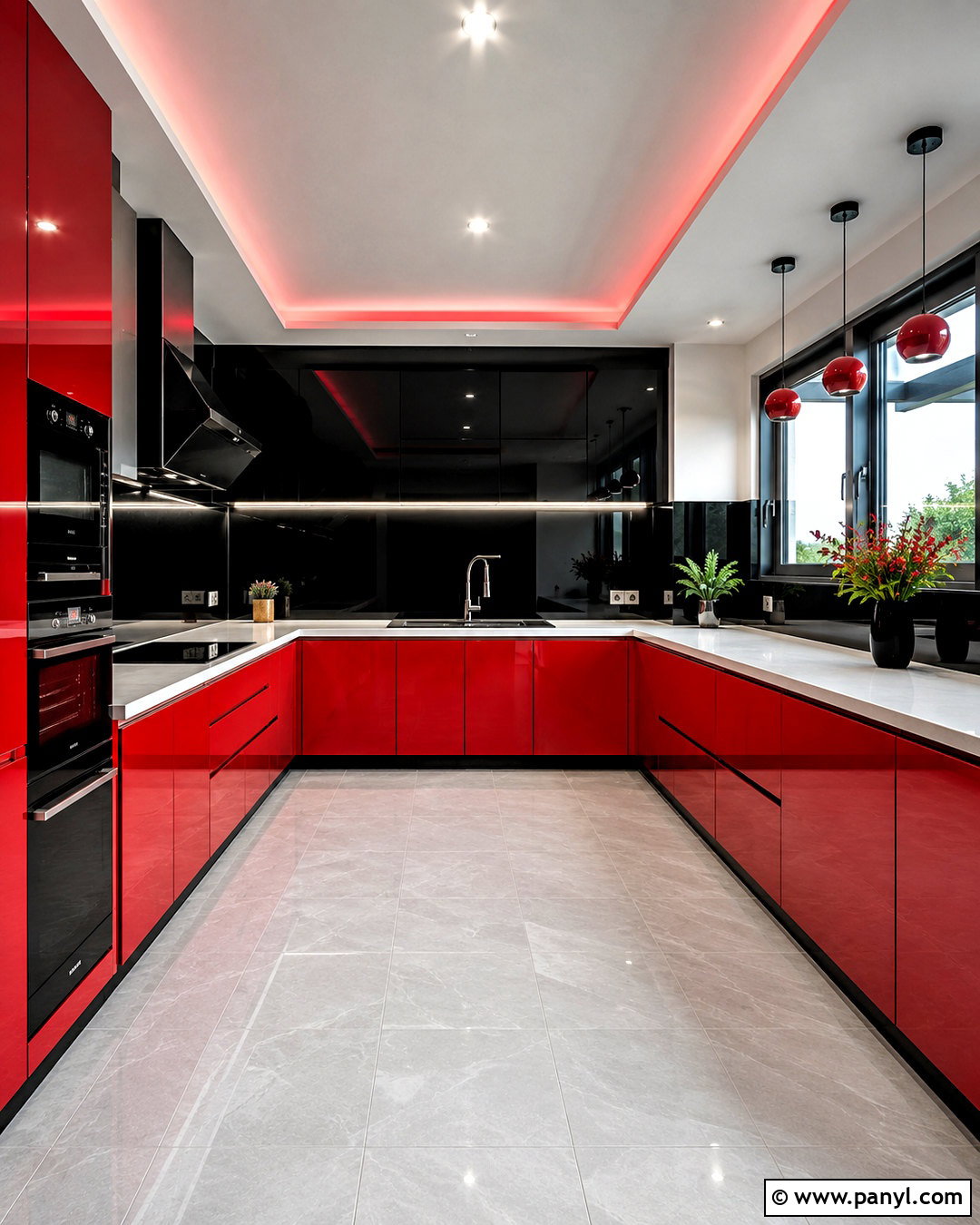 Modern Glossy Red And Black Kitchen - 20 black and red kitchen ideas