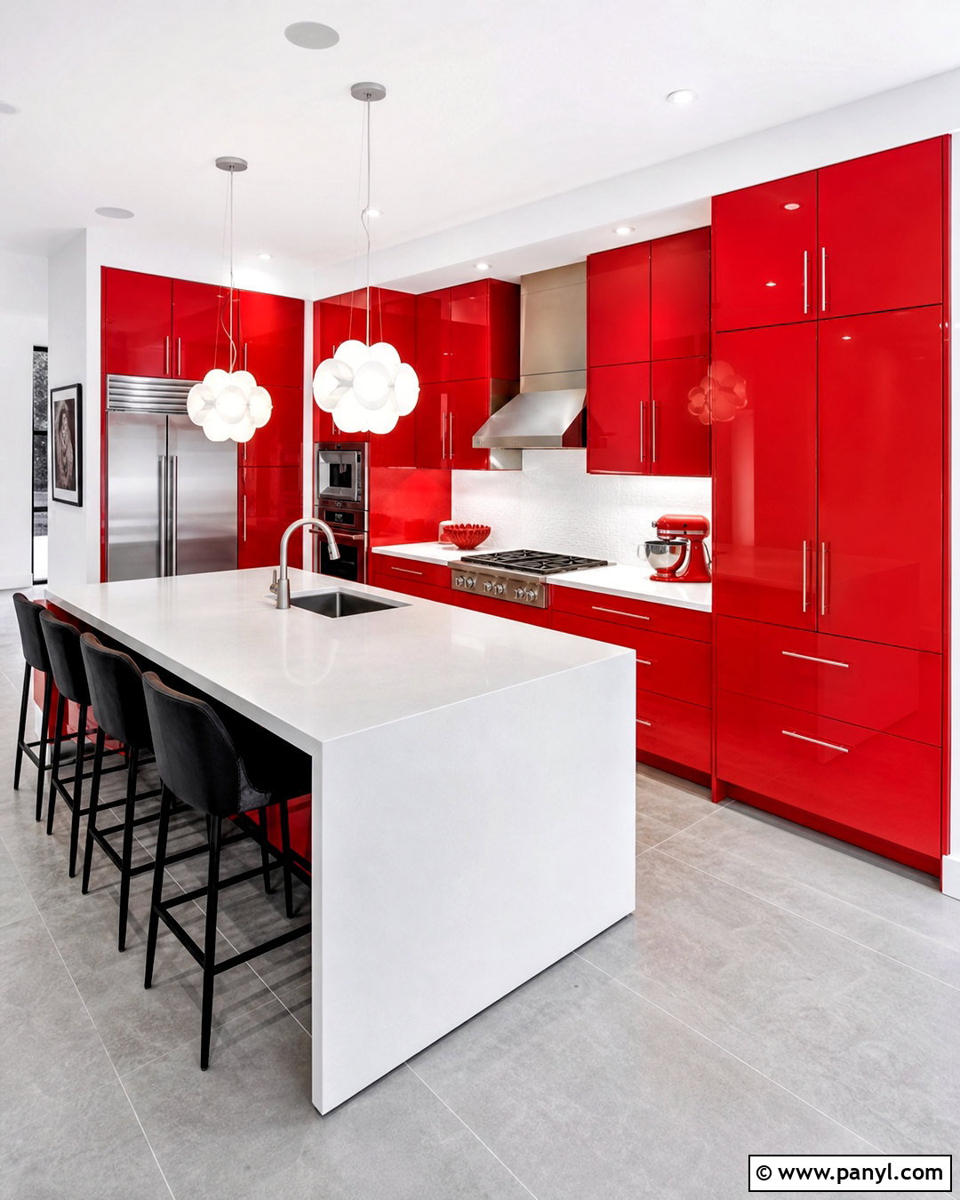 Modern Glossy Red Kitchen - 20 kitchen color red ideas