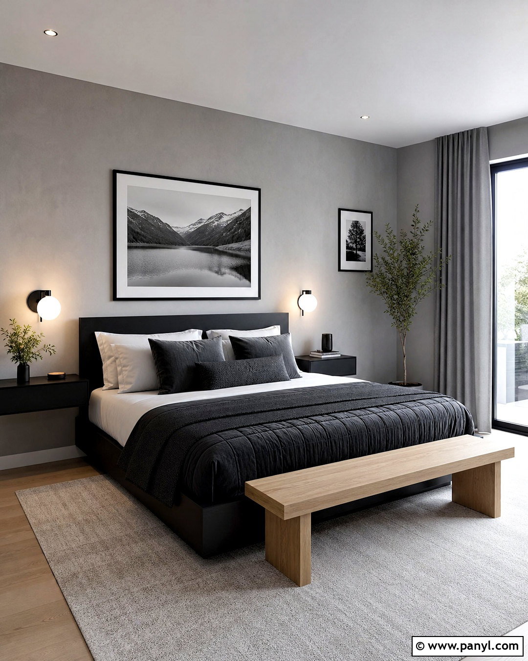 Modern Gray Bedroom With Black Accents - 20 gray walls bedroom ideas