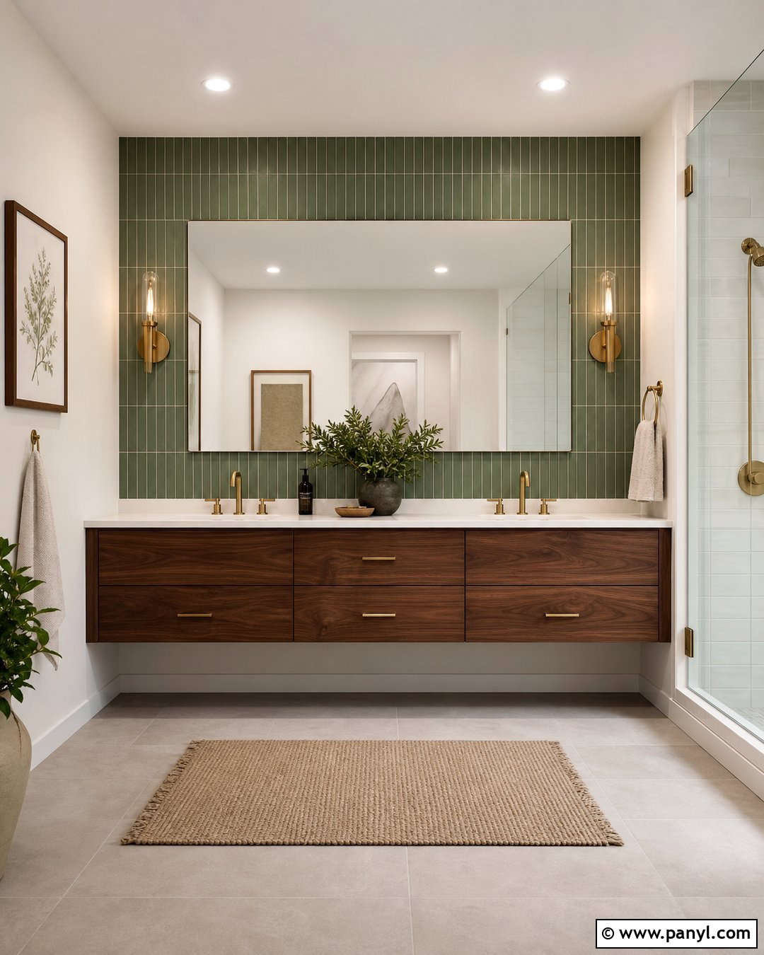 Modern Green Accent Wall Bathroom - 20 Green Wall Bathroom Style Ideas