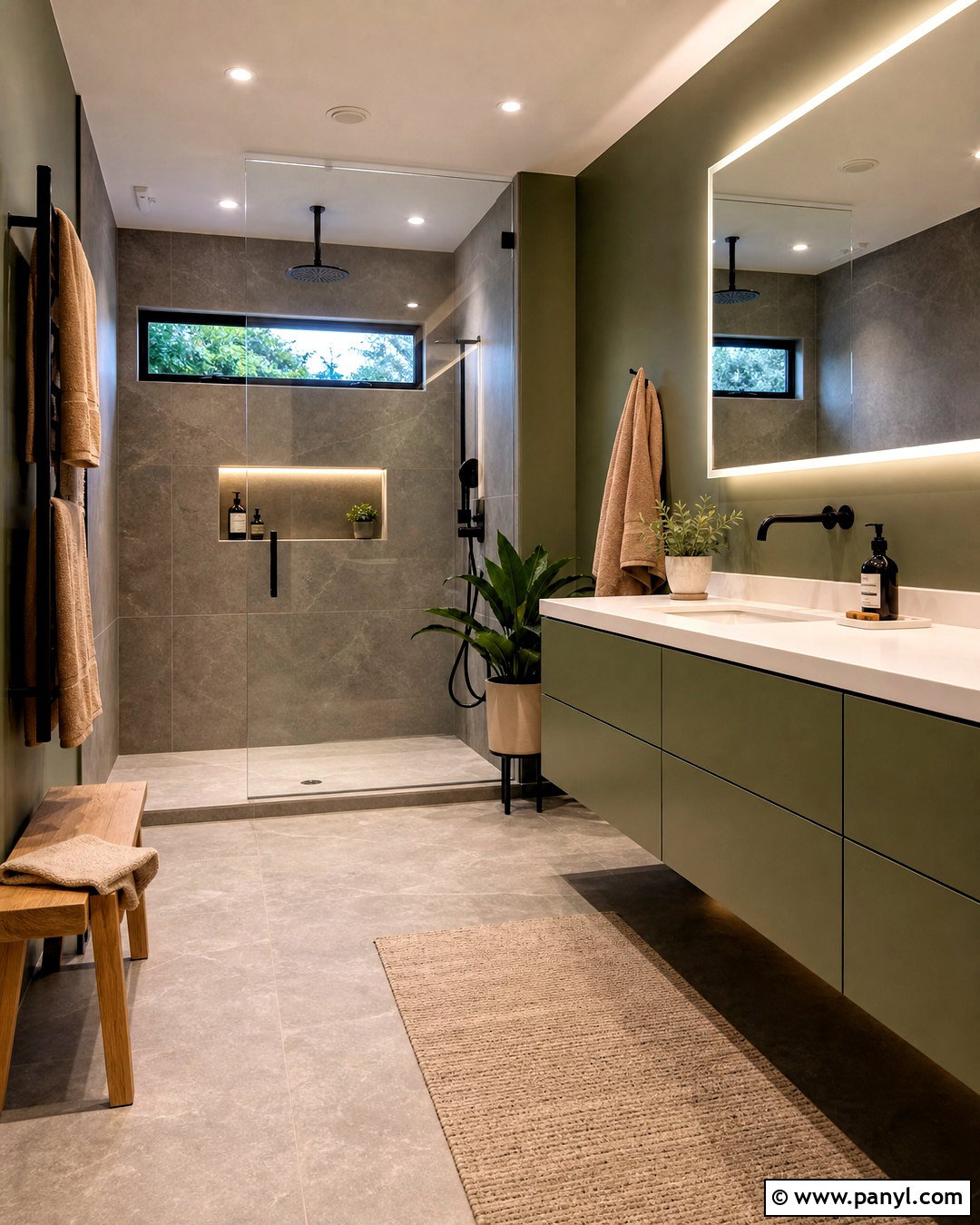 Modern Green Bathroom With Floating Vanity - 20 safe green bathroom ideas