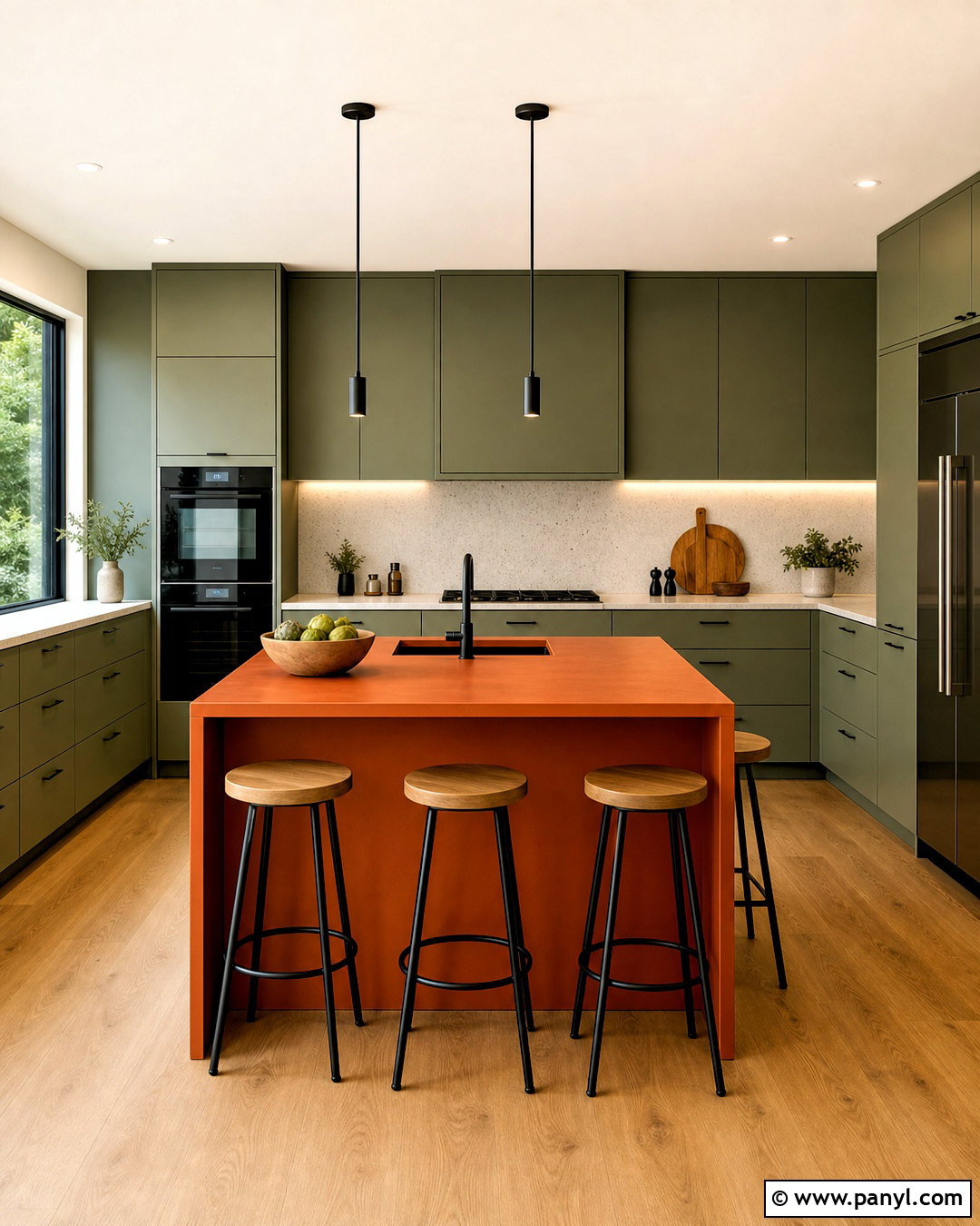 Modern Green Kitchen With Orange Countertops - 20 green and orange kitchen ideas