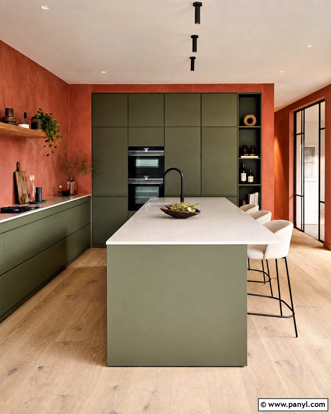 Modern Green Kitchen With Terracotta Walls - 20 green and terracotta kitchen ideas