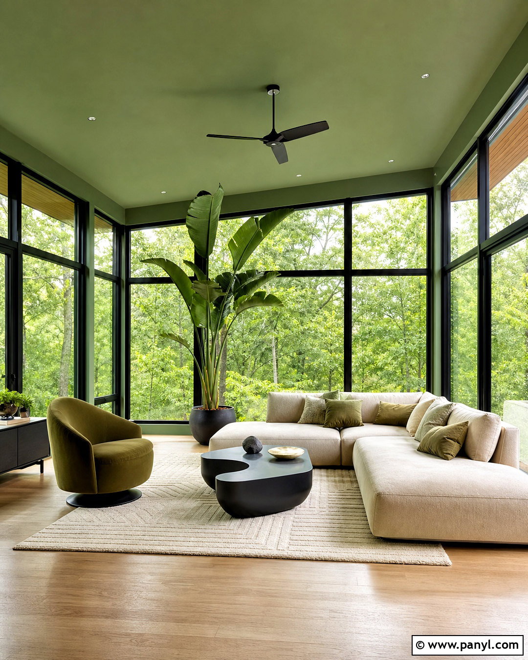 Modern Green Sunroom With Black Frames - 20 green sunroom ideas