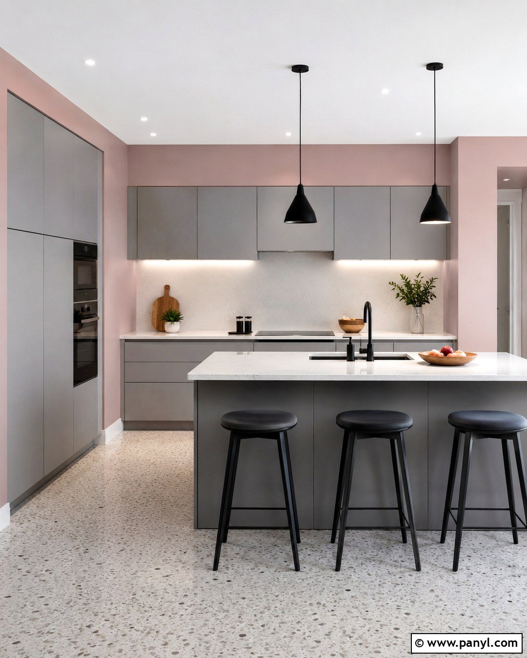 Modern Grey Kitchen With Pale Pink Walls - 20 grey kitchen pink walls