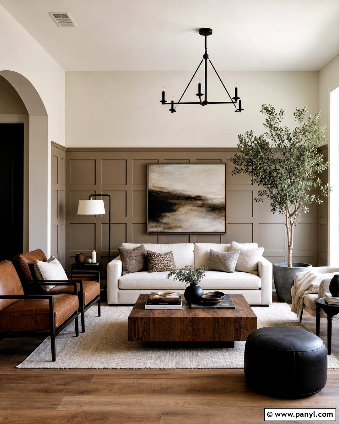 Modern Grid Half Wall Paneling In A Living Room - 20 half paneled walls