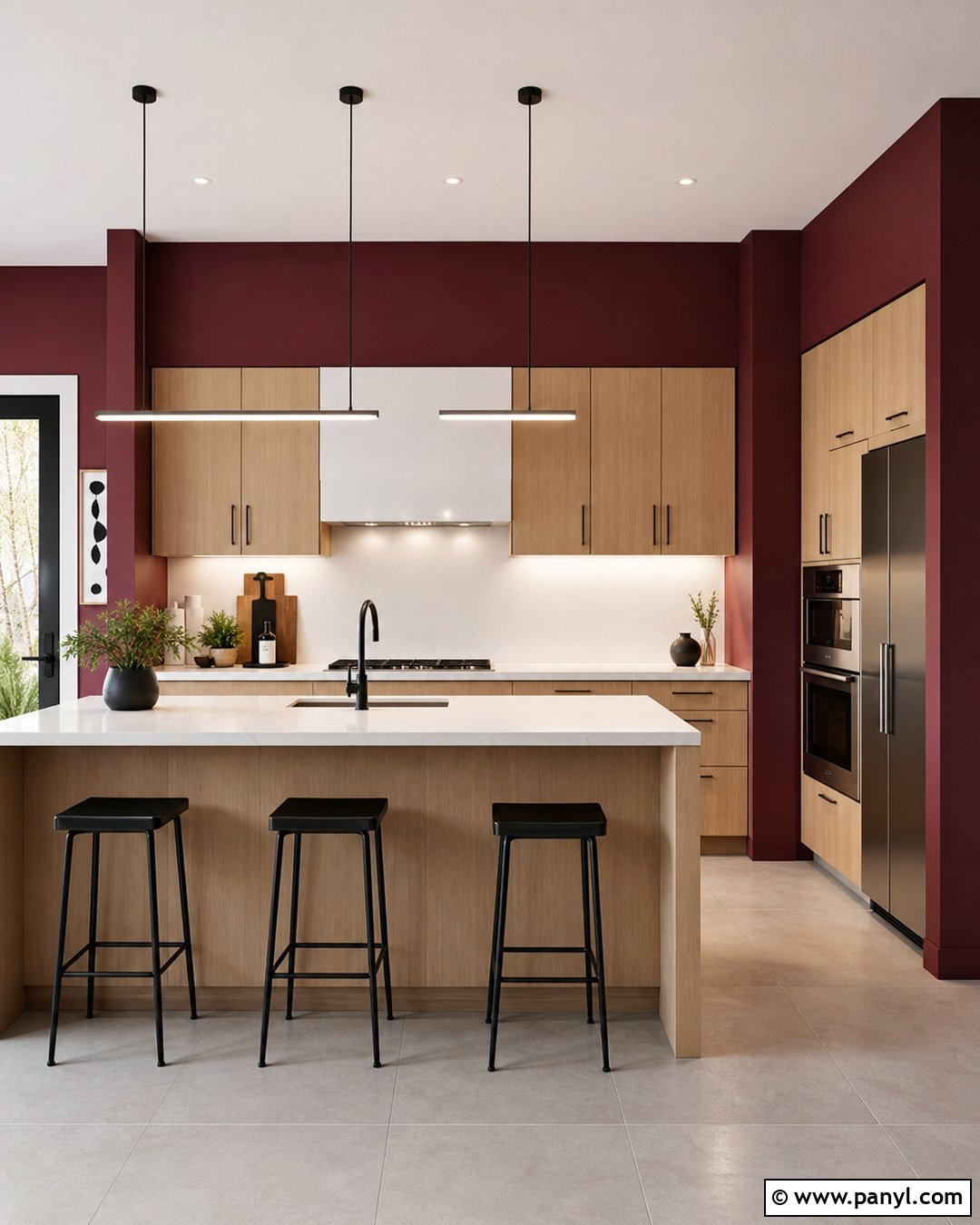 Modern Kitchen With Burgundy Walls - 35 burgundy kitchen walls