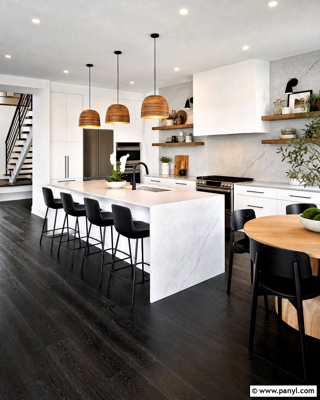 Modern Kitchen With Dark Wood Floors - 20 dark wood floors white walls