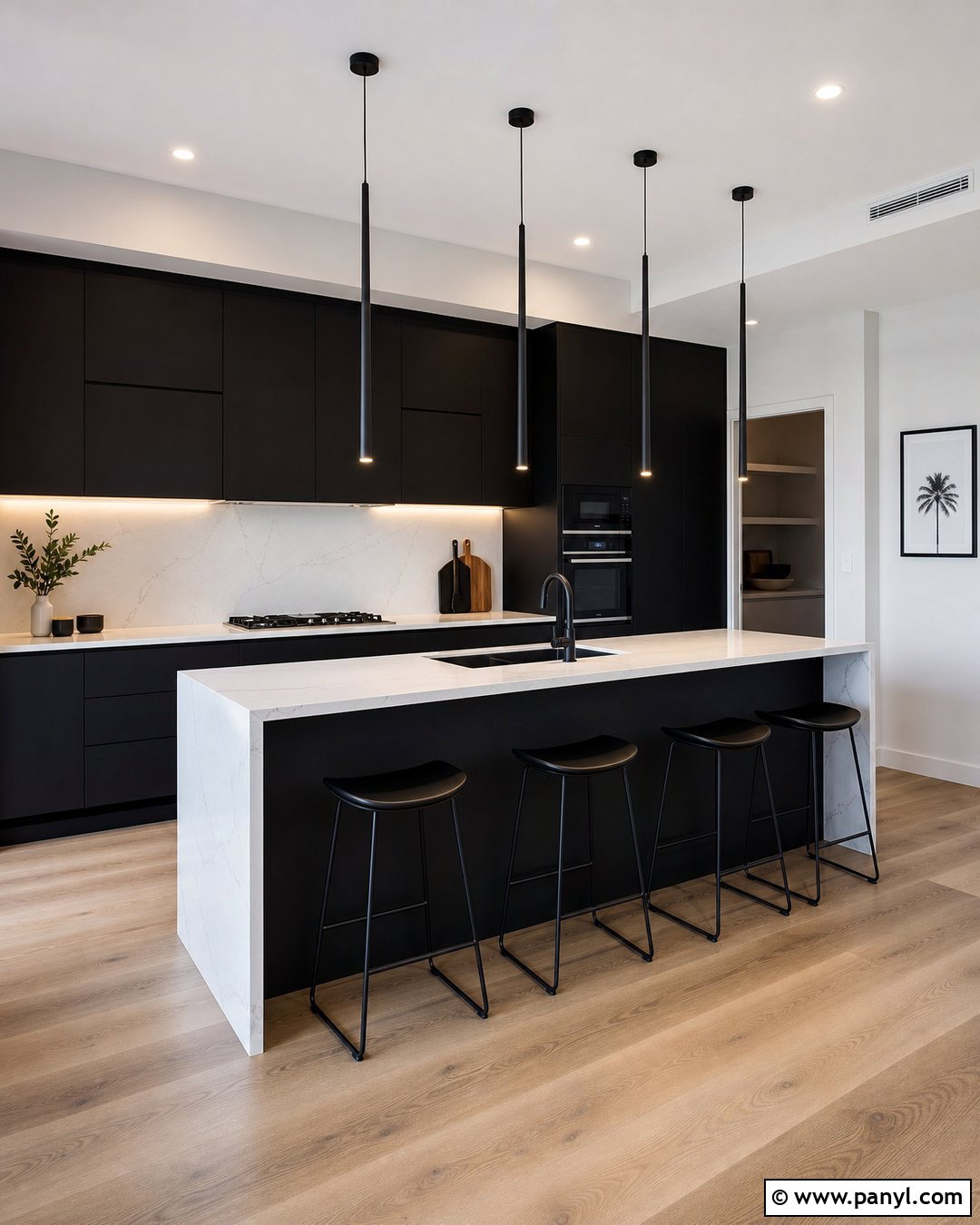 Modern Kitchen With Grey Walls And Black Cabinets - 25 Grey Walls Black Cabinets