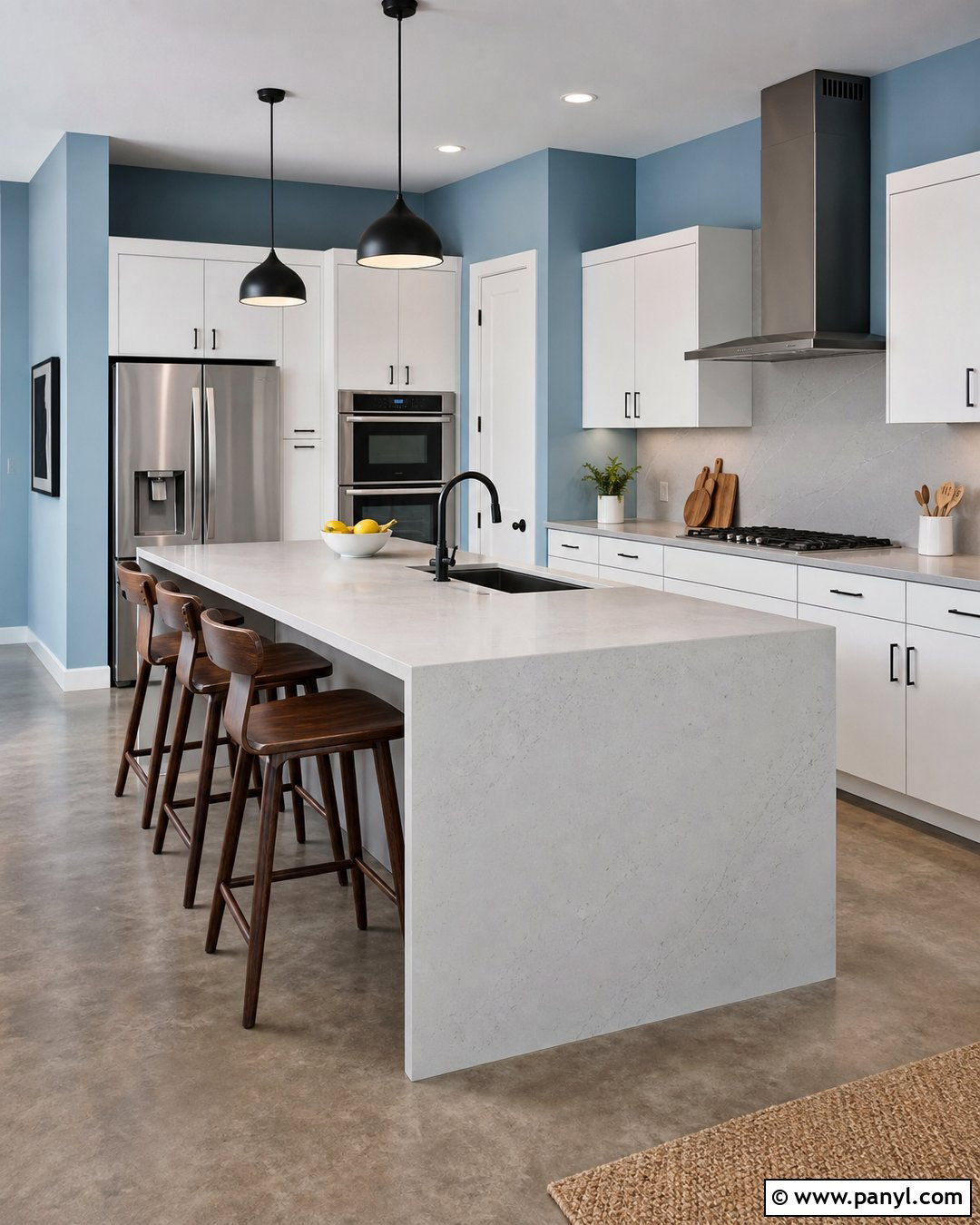 Modern Kitchen With Light Blue Walls - 20 Light Blue Walls White Cabinets