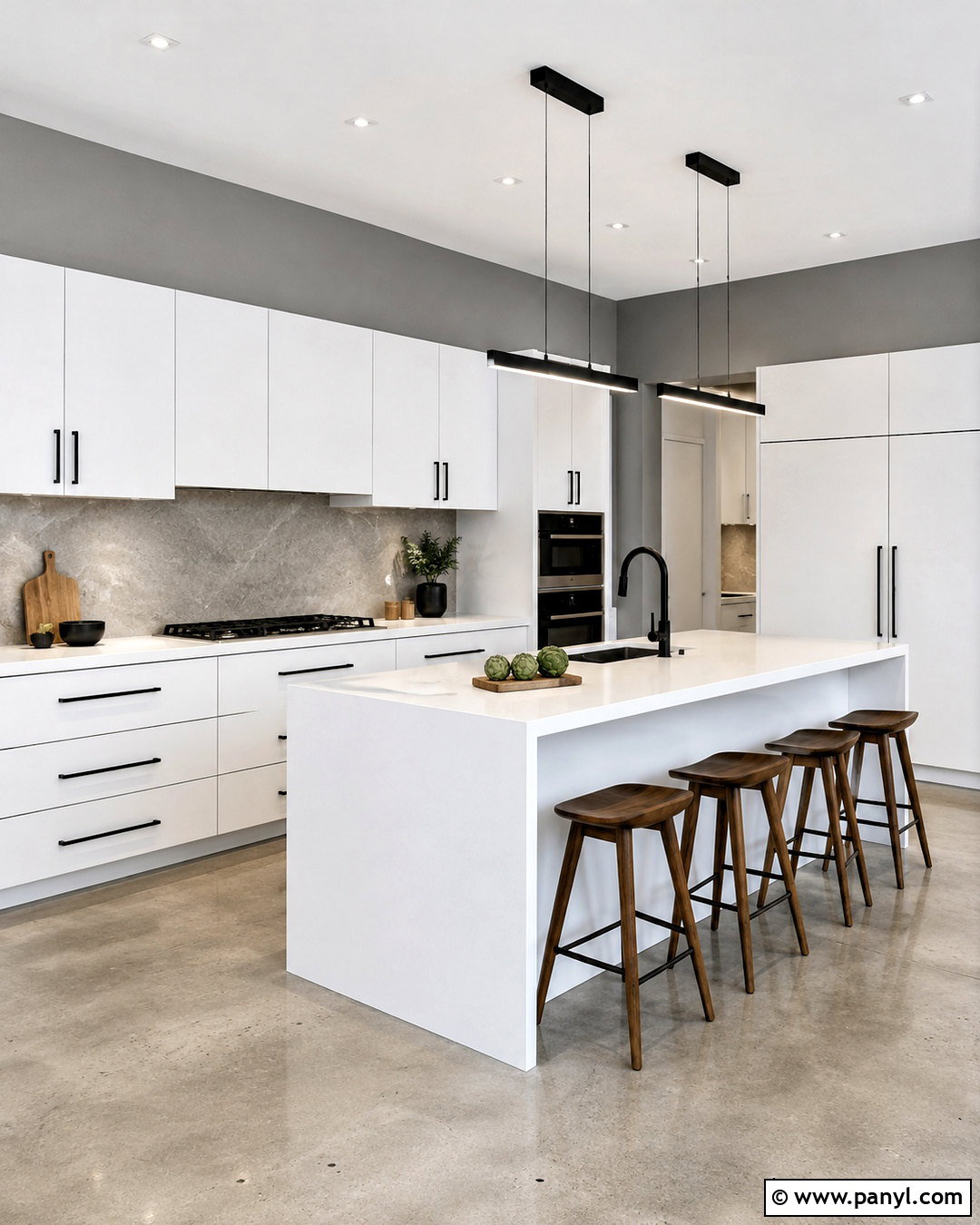 Modern Kitchen With White Cabinets And Grey Walls - 20 White Cabinets Grey Walls