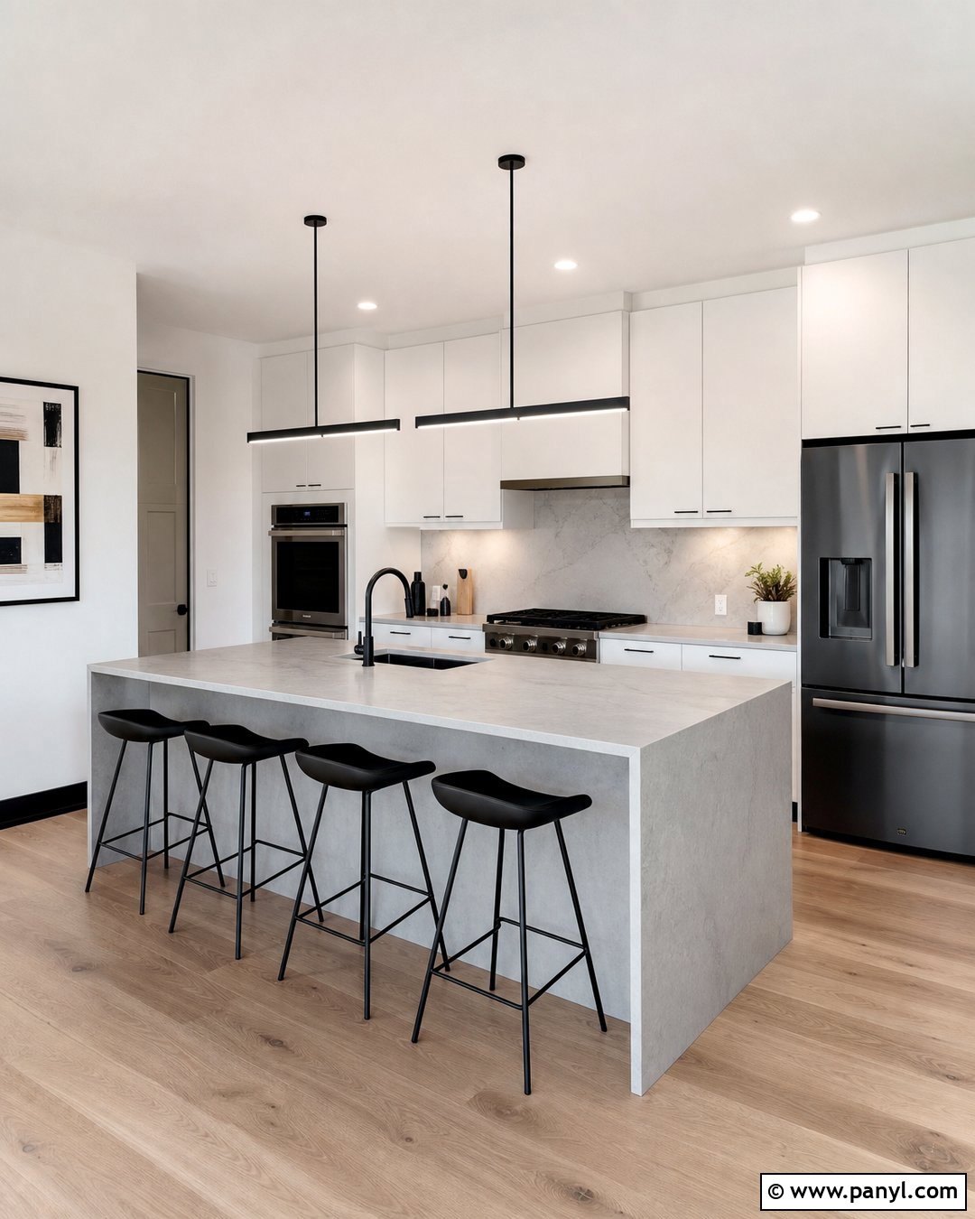 Modern Kitchen With White Walls And Black Baseboards - 20 White Walls Black Baseboards