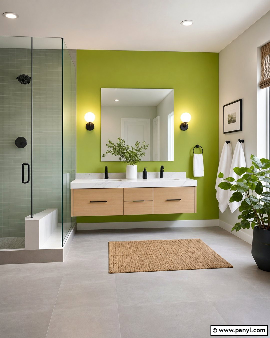 Modern Lime Green Accent Wall Bathroom - 20 Lime Wall Bathroom Ideas