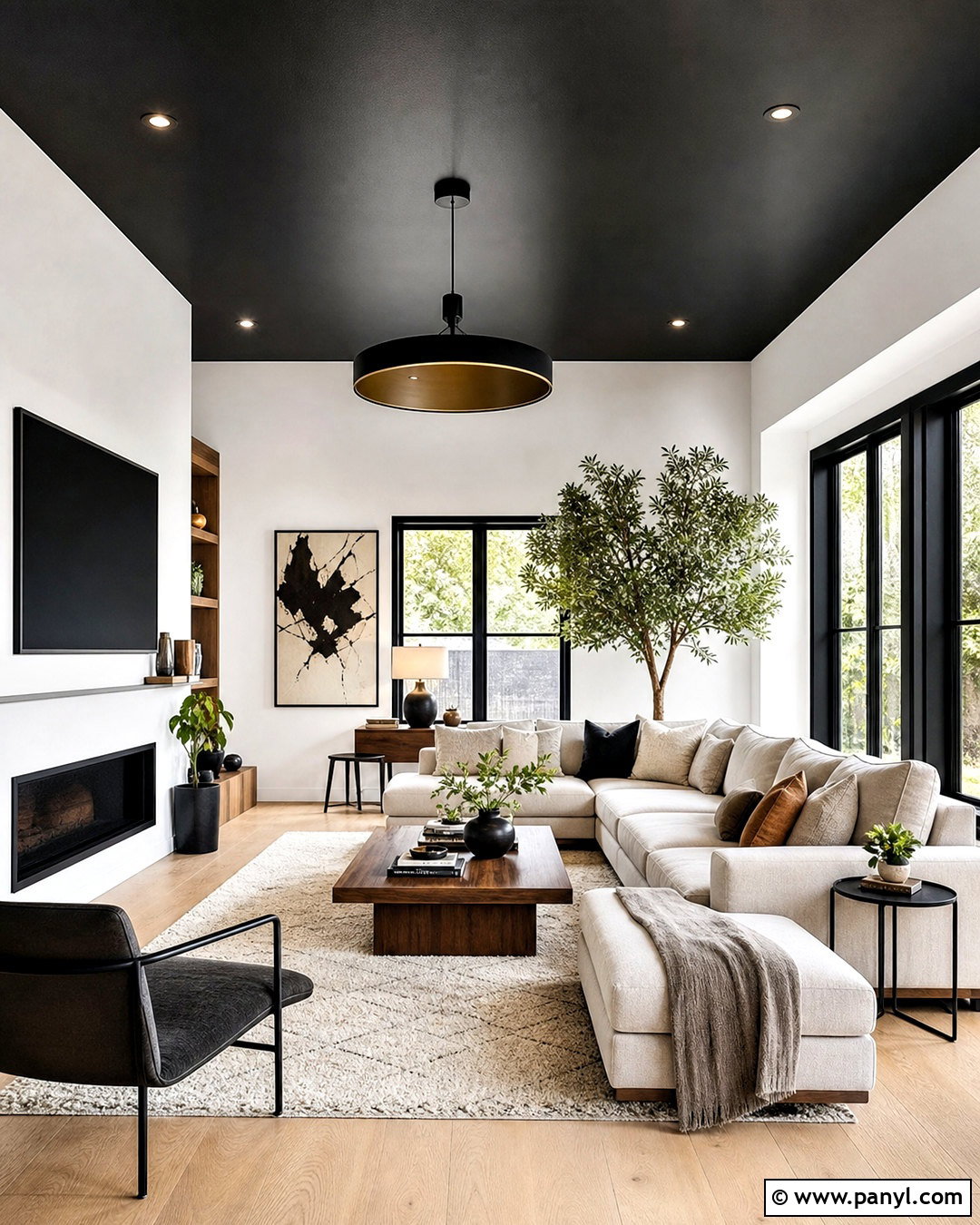 Modern Living Room With Black Ceiling And White Walls - 20 black ceiling white walls