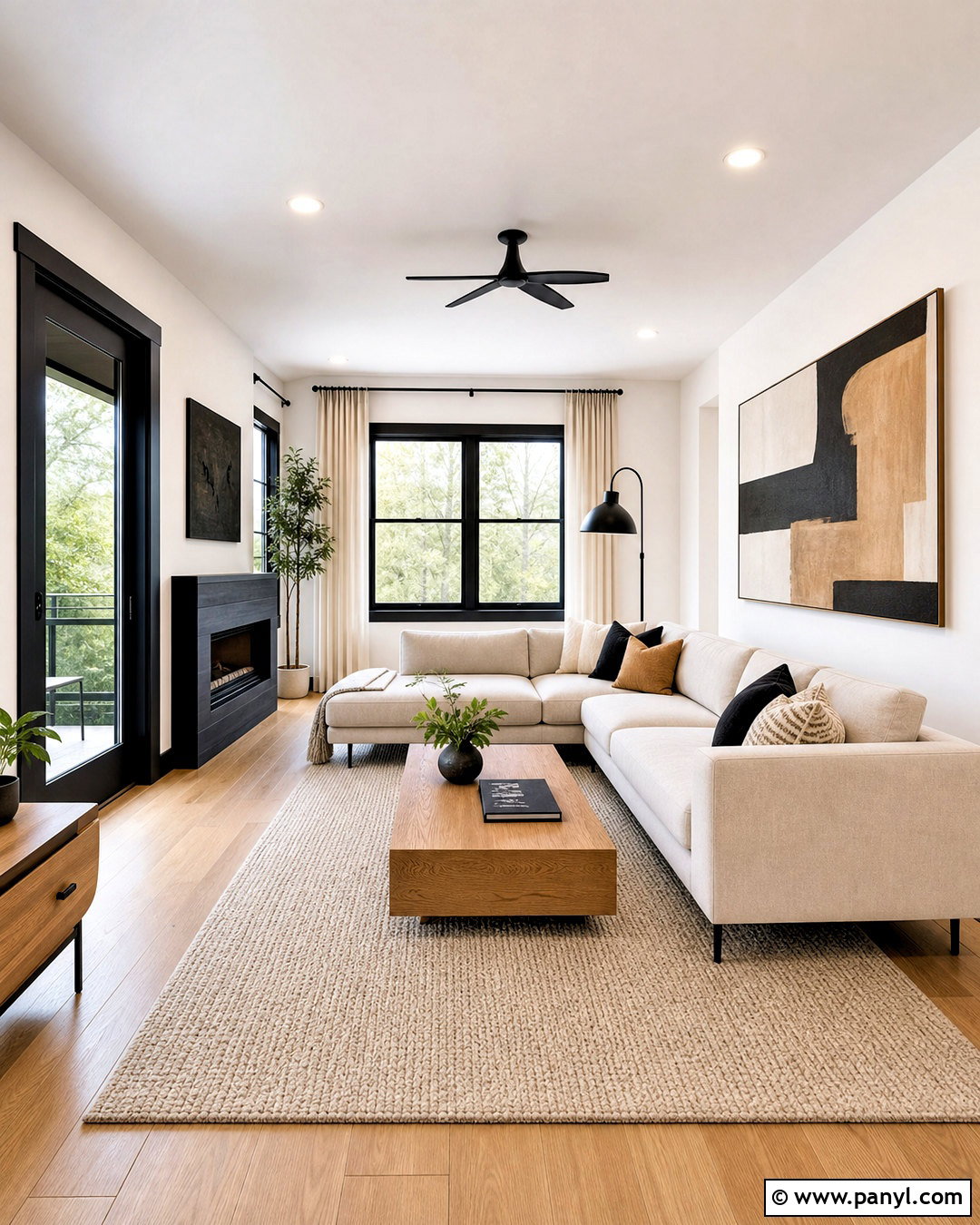 Modern Living Room With Black Window Trim - 20 white walls black trim living room ideas