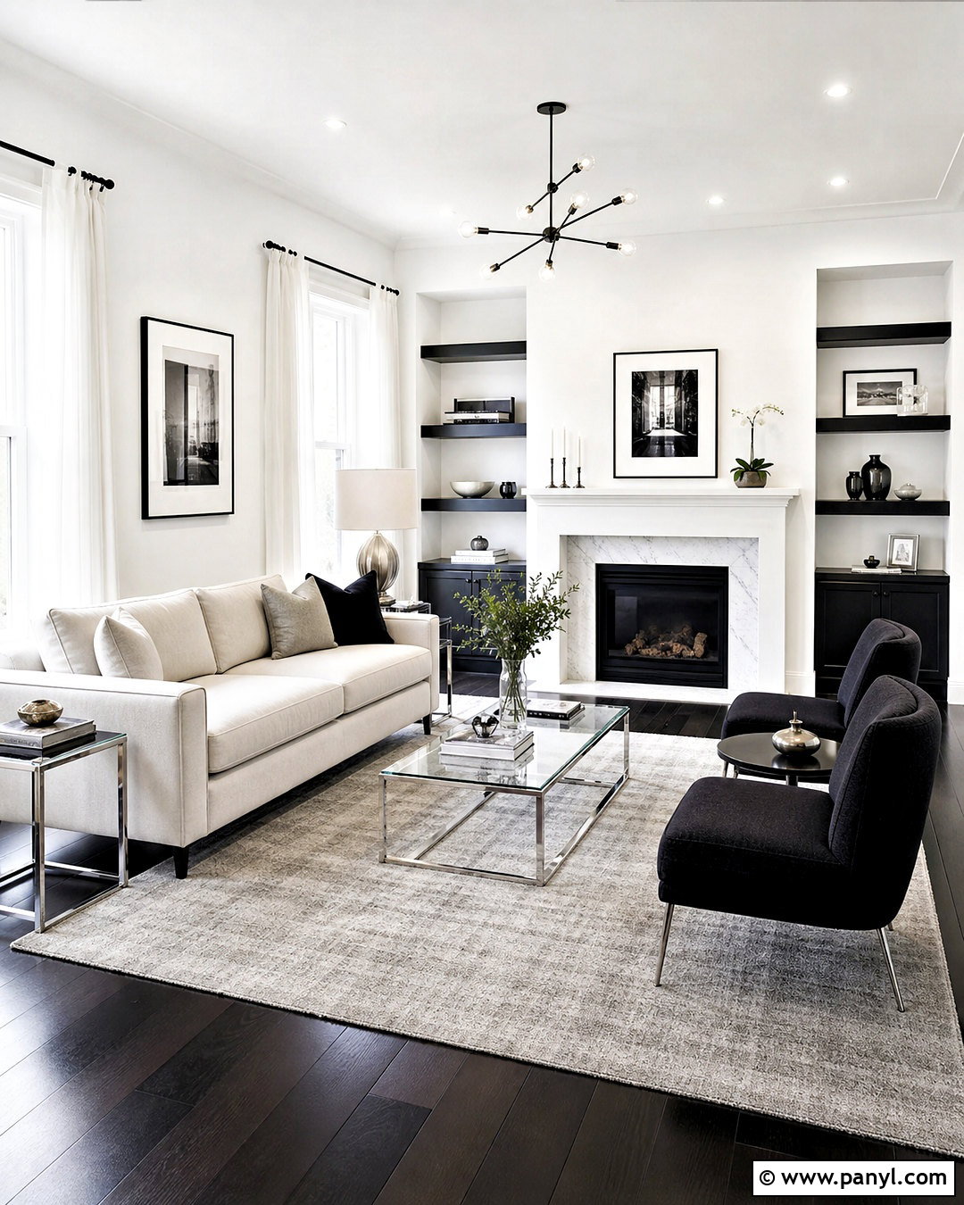 Modern Living Room With Black Wood Floors - 20 white walls dark floors living room ideas