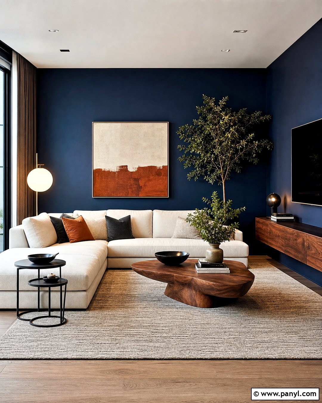 Modern Living Room With Dark Blue Walls - 20 dark blue walls living room ideas