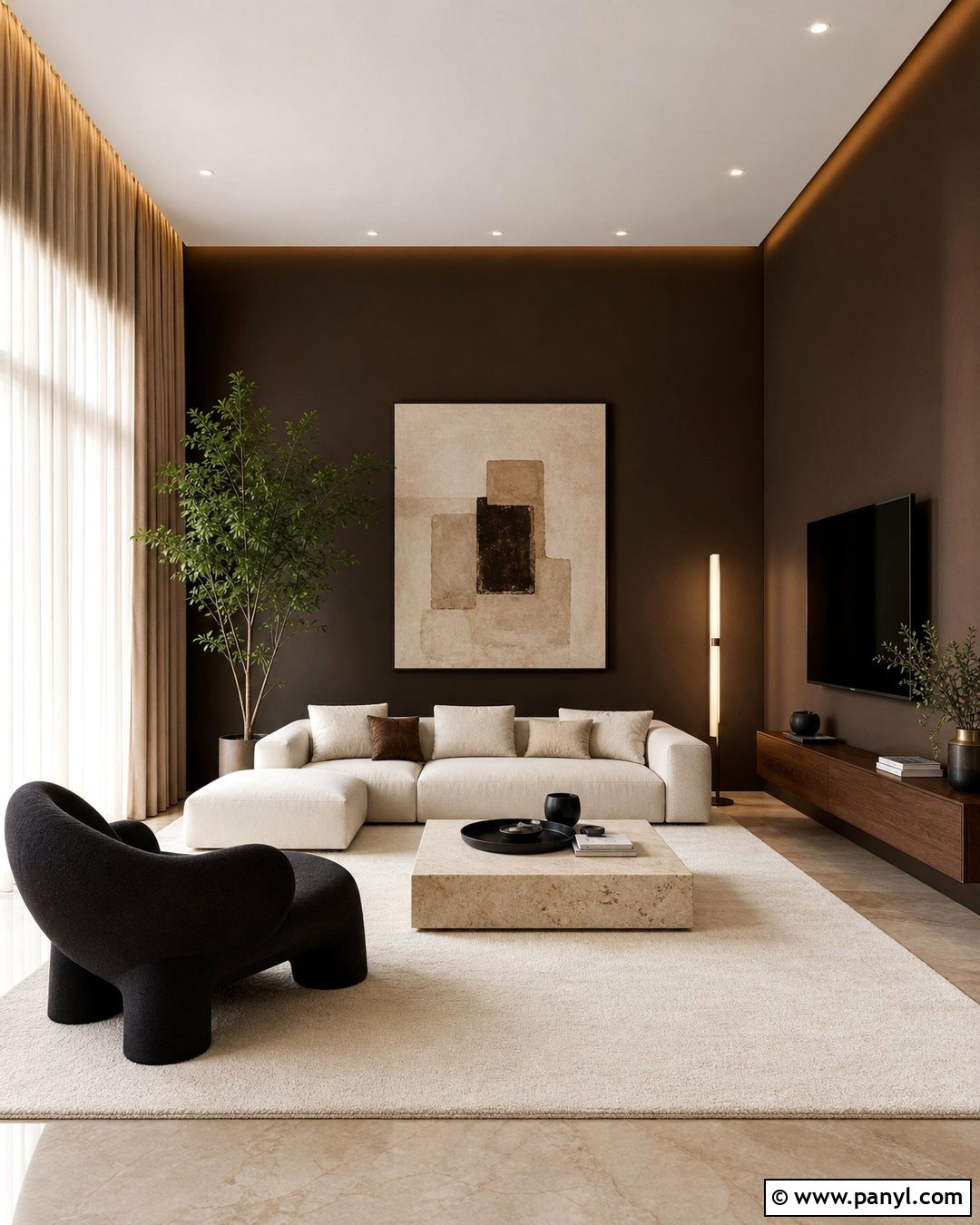Modern Living Room With Dark Brown Walls - 35 Dark Brown Walls Living Room Ideas