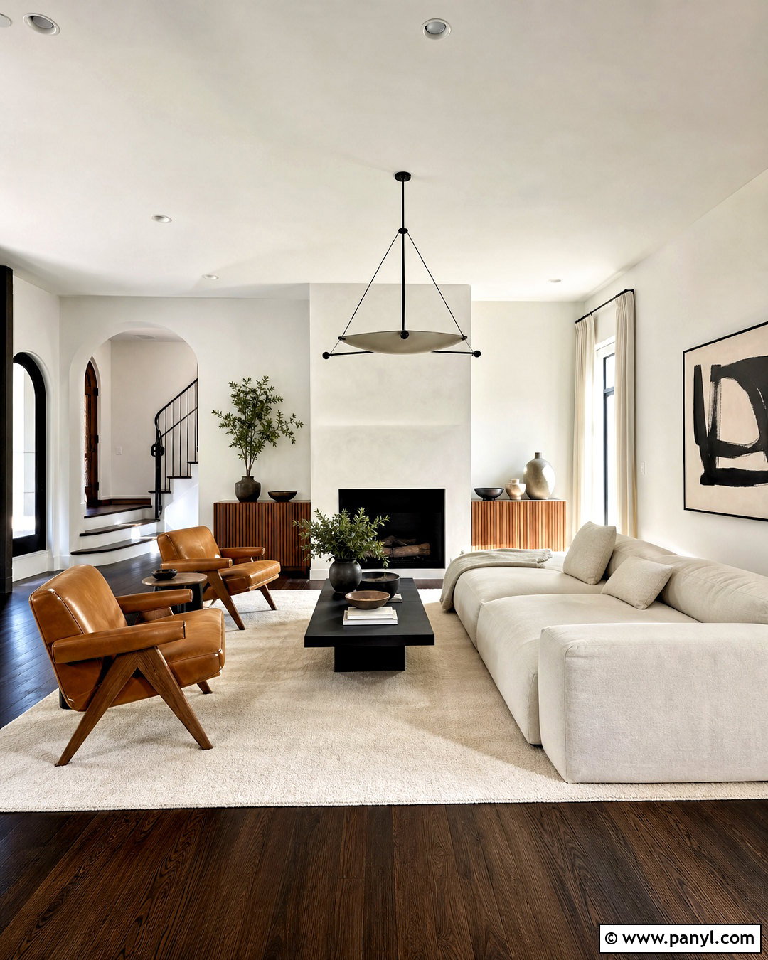 Modern Living Room With Dark Wood Floors - 20 dark wood floors white walls