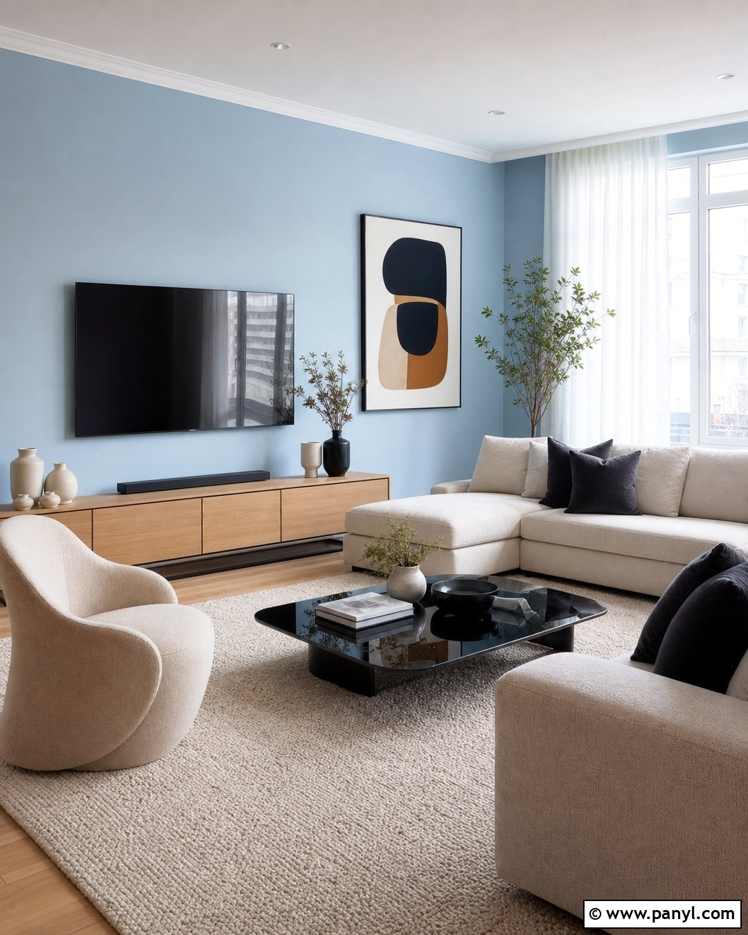 Modern Living Room With Light Blue Walls - 50 light blue walls