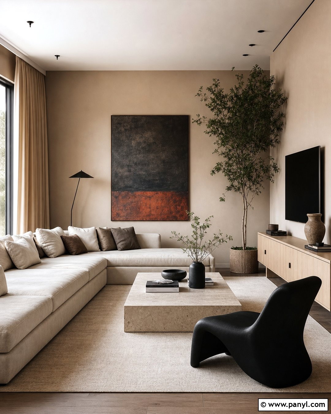 Modern Living Room With Light Brown Walls - 35 light brown walls