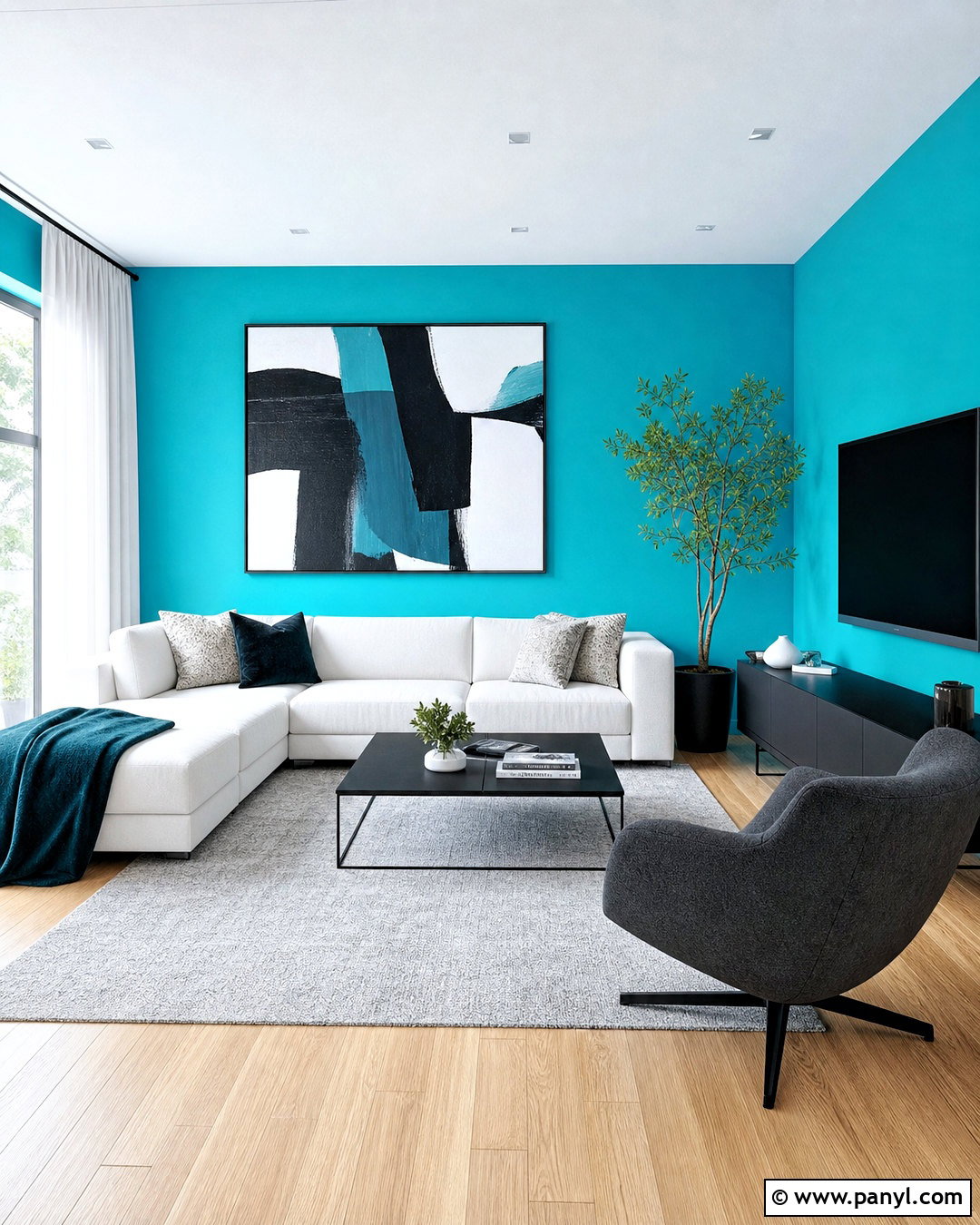 Modern Living Room With Turquoise Walls - 20 turquoise walls living room ideas