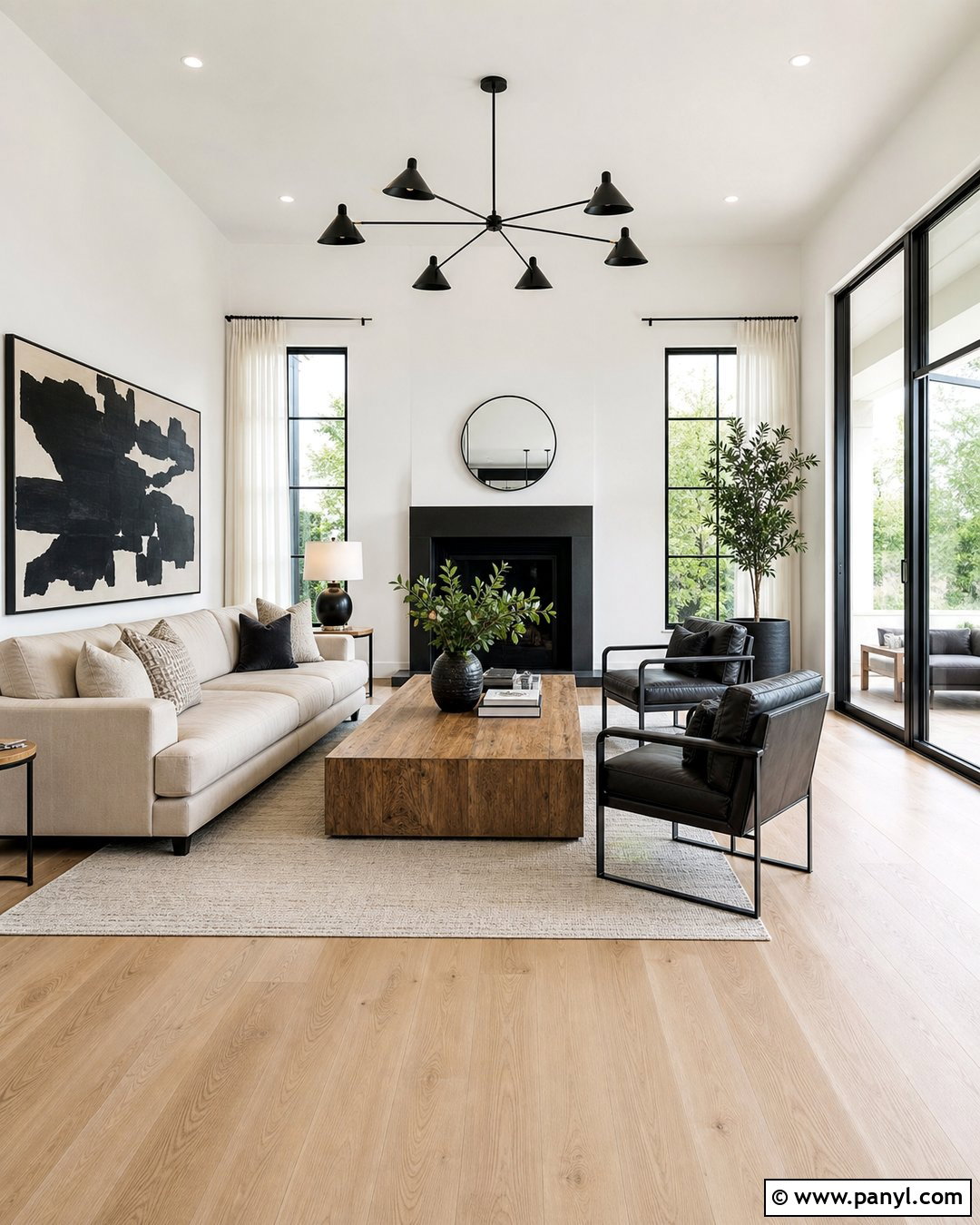 Modern Living Room With White Walls And Black Baseboards - 20 White Walls Black Baseboards