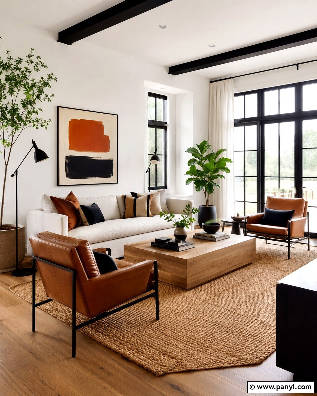 Modern Living Room With White Walls And Black Trim - 20 White Wall And Black Trim Ideas
