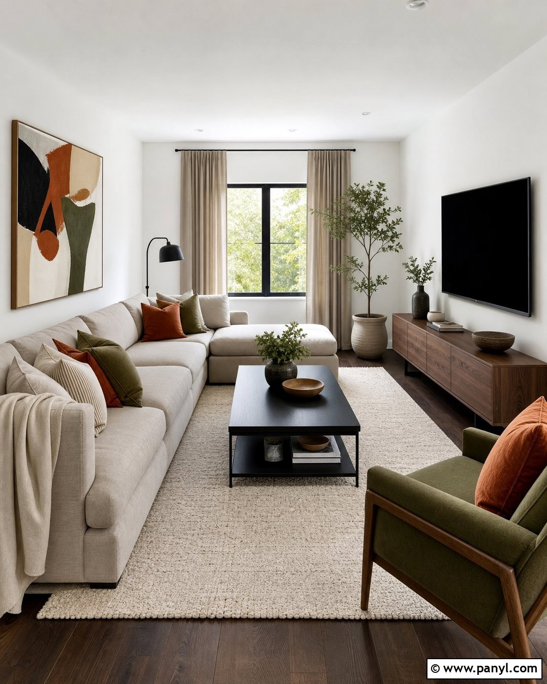 Modern Living Room With White Walls And Dark Wood Floors - 20 White Walls Dark Wood Floors