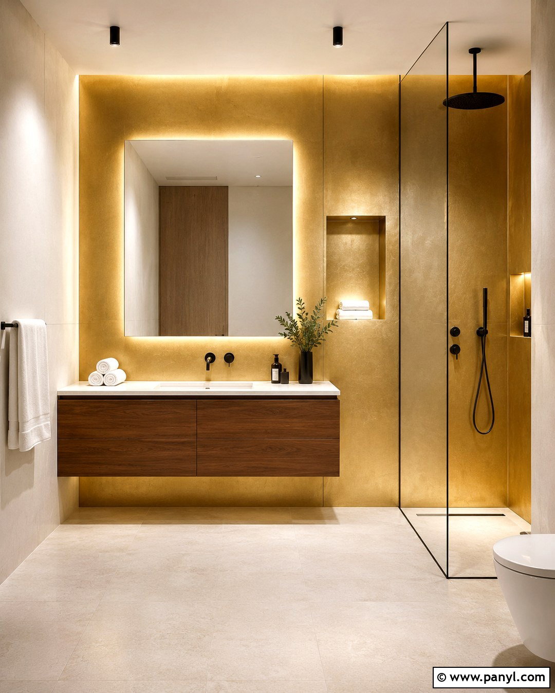 Modern Metallic Gold Bathroom - 20 Gold Paint Bathroom Ideas