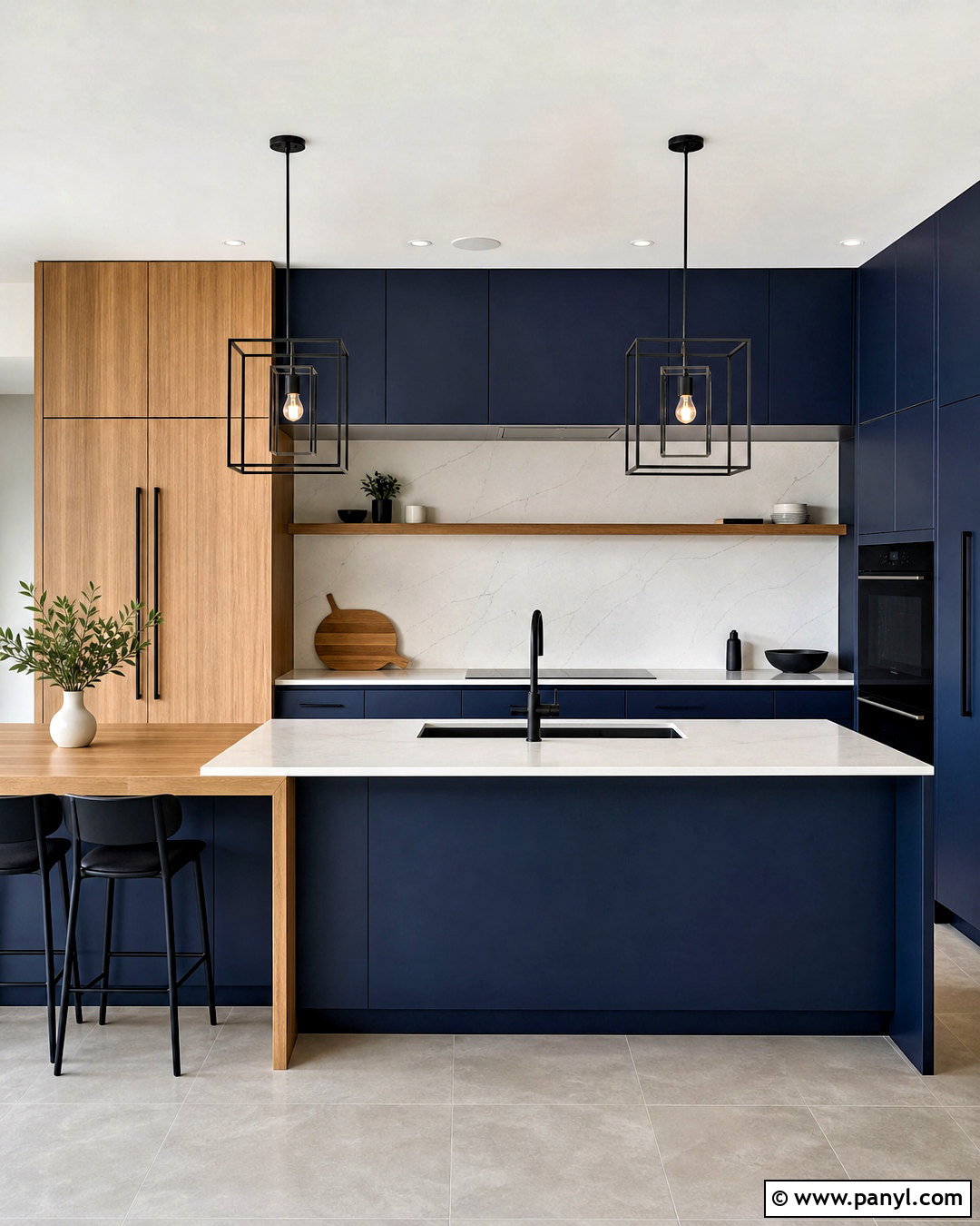 Modern Navy Kitchen With Rift Oak Cabinets - 20 navy and wood kitchen ideas