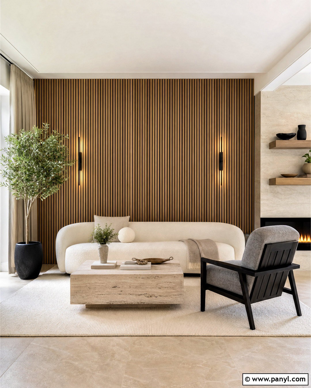 Modern Oak Slat Living Room Wall - 20 wood interior walls