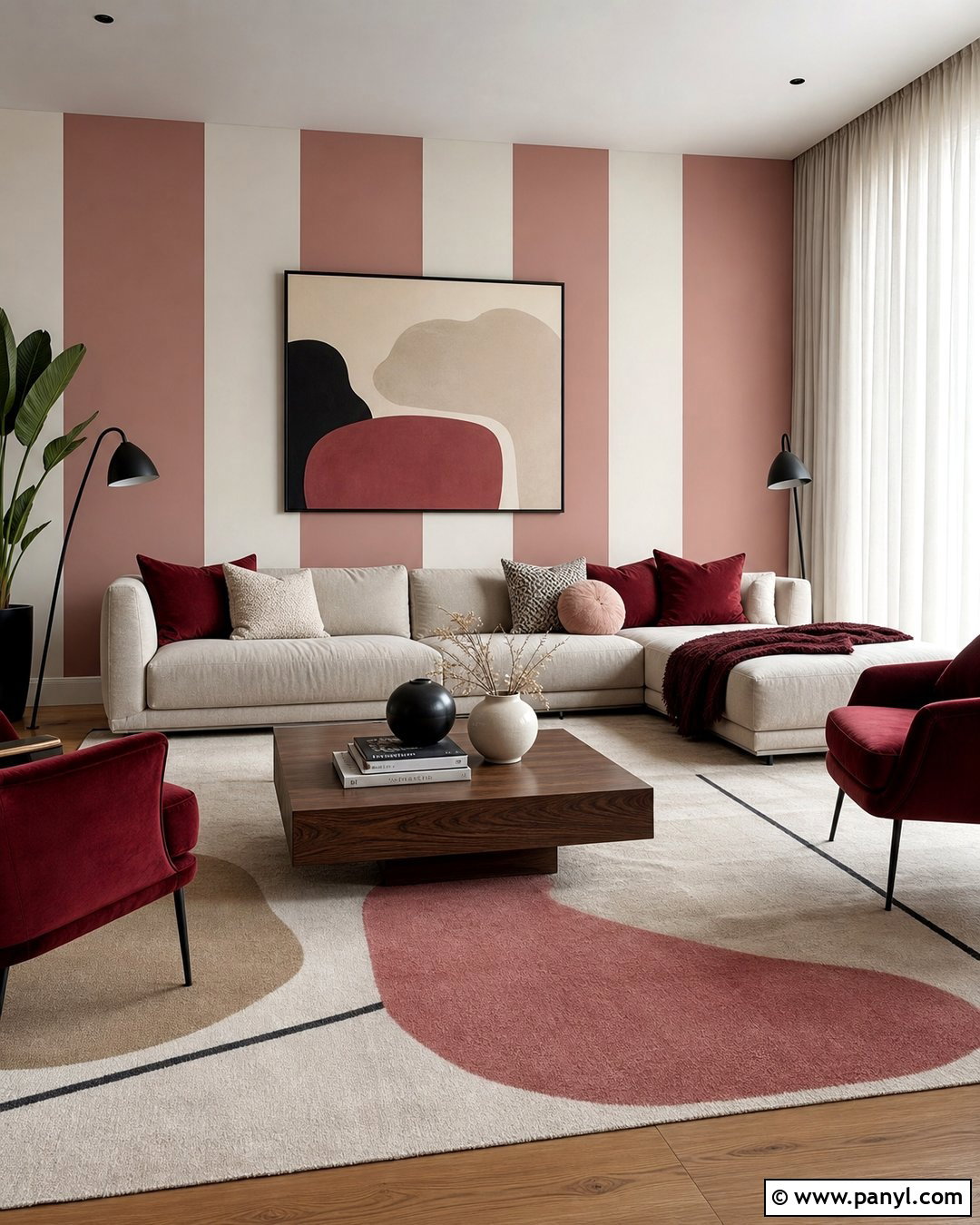 Modern Pink And White Striped Living Room - 30 Pink And White Striped Walls