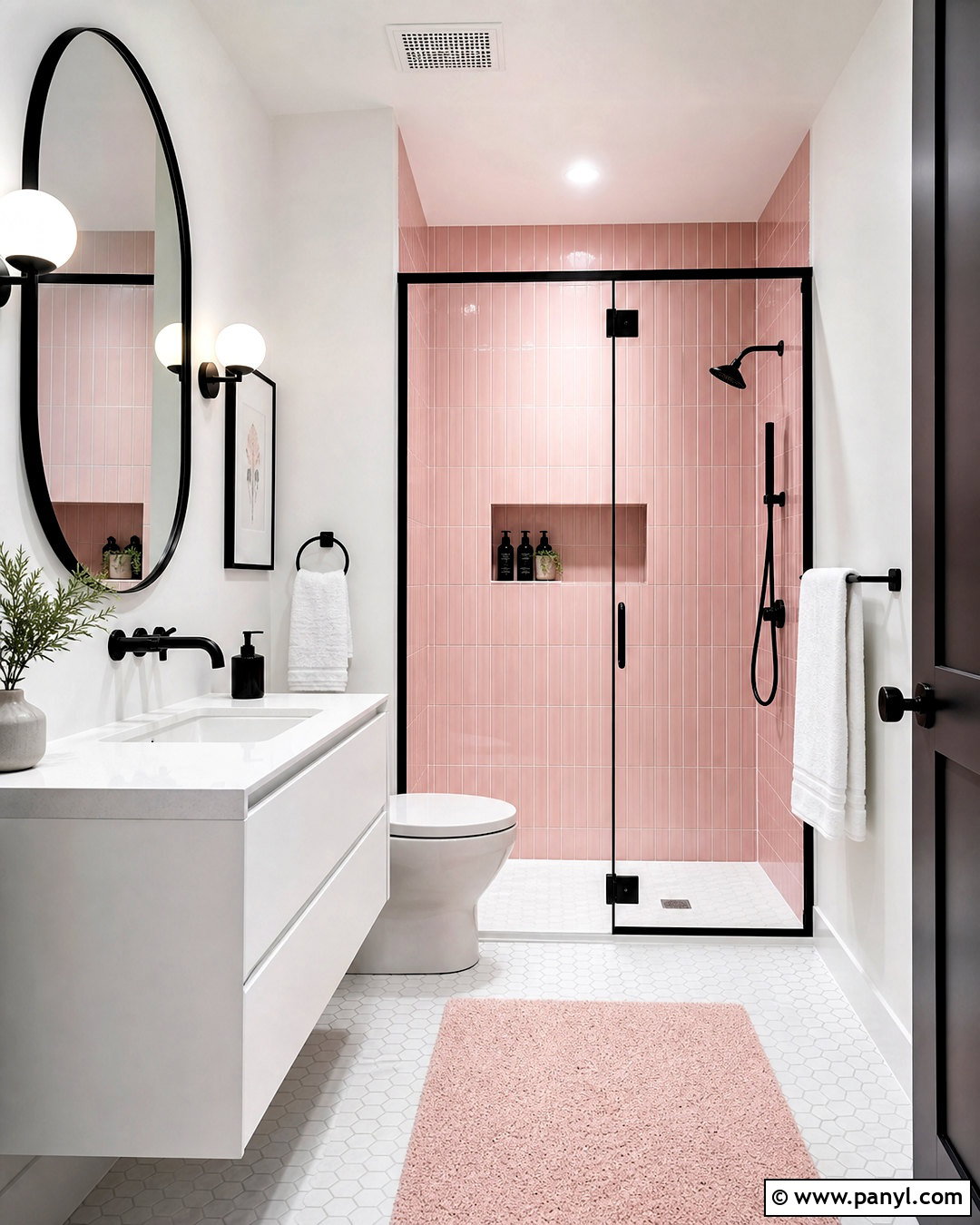 Modern Pink Bathroom With Black Accents - 20 white and pink bathroom ideas